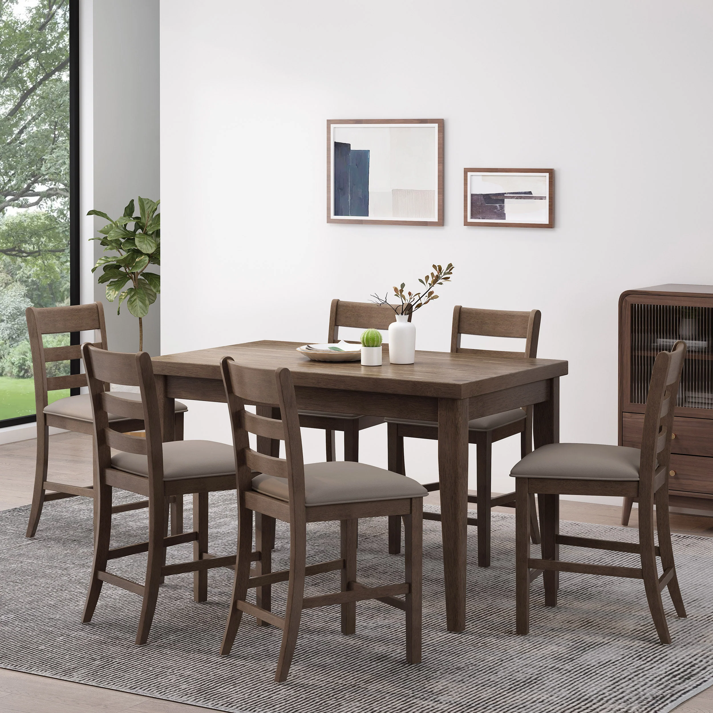 Boughton Farmhouse Wood Counter Height 7 Piece Dining Set - furnishings