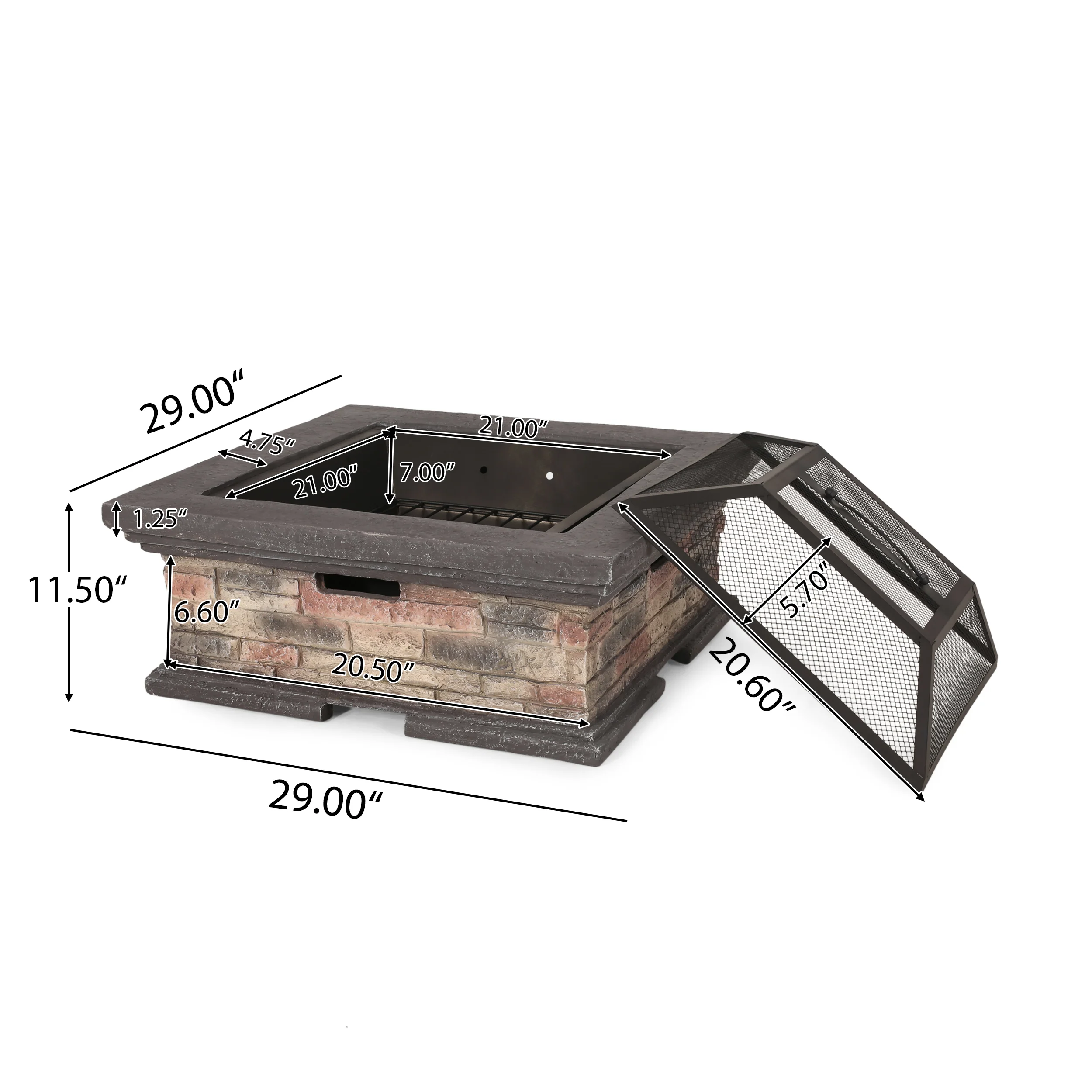 Neosho Outdoor Lightweight Concrete Wood Burning Square Fire Pit, Stone Finish - furnishings