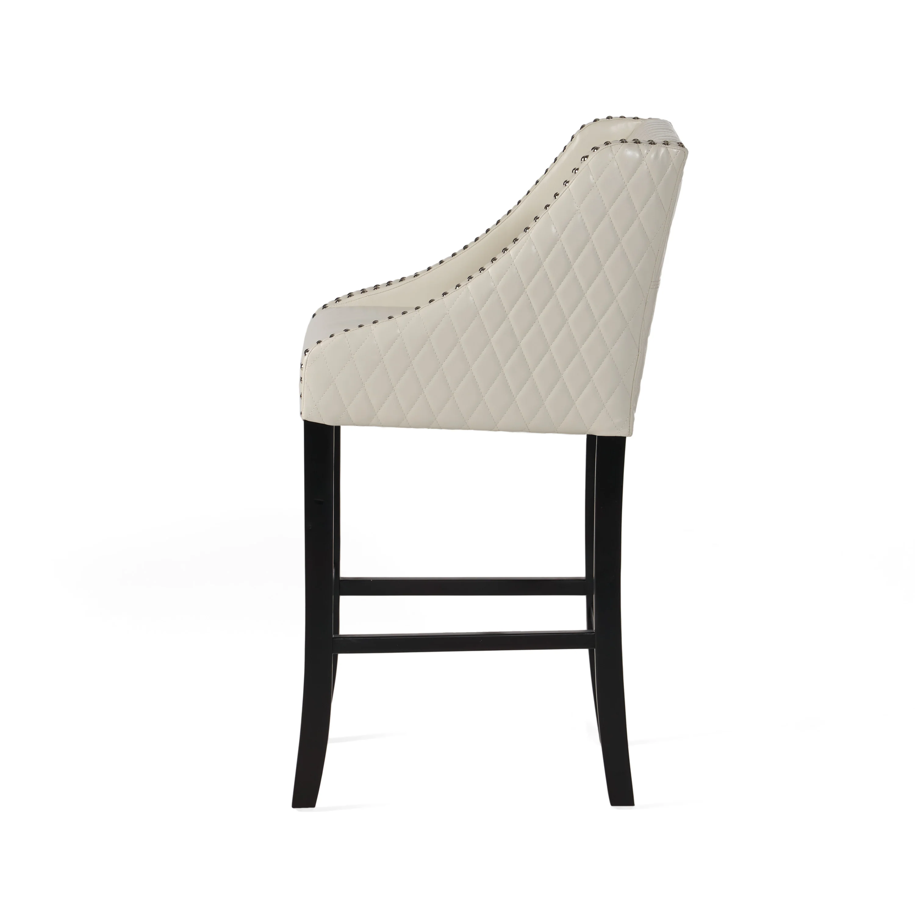 Filton Contemporary Quilted Ivory Leather Counterstool with Nailhead Accents - furnishings