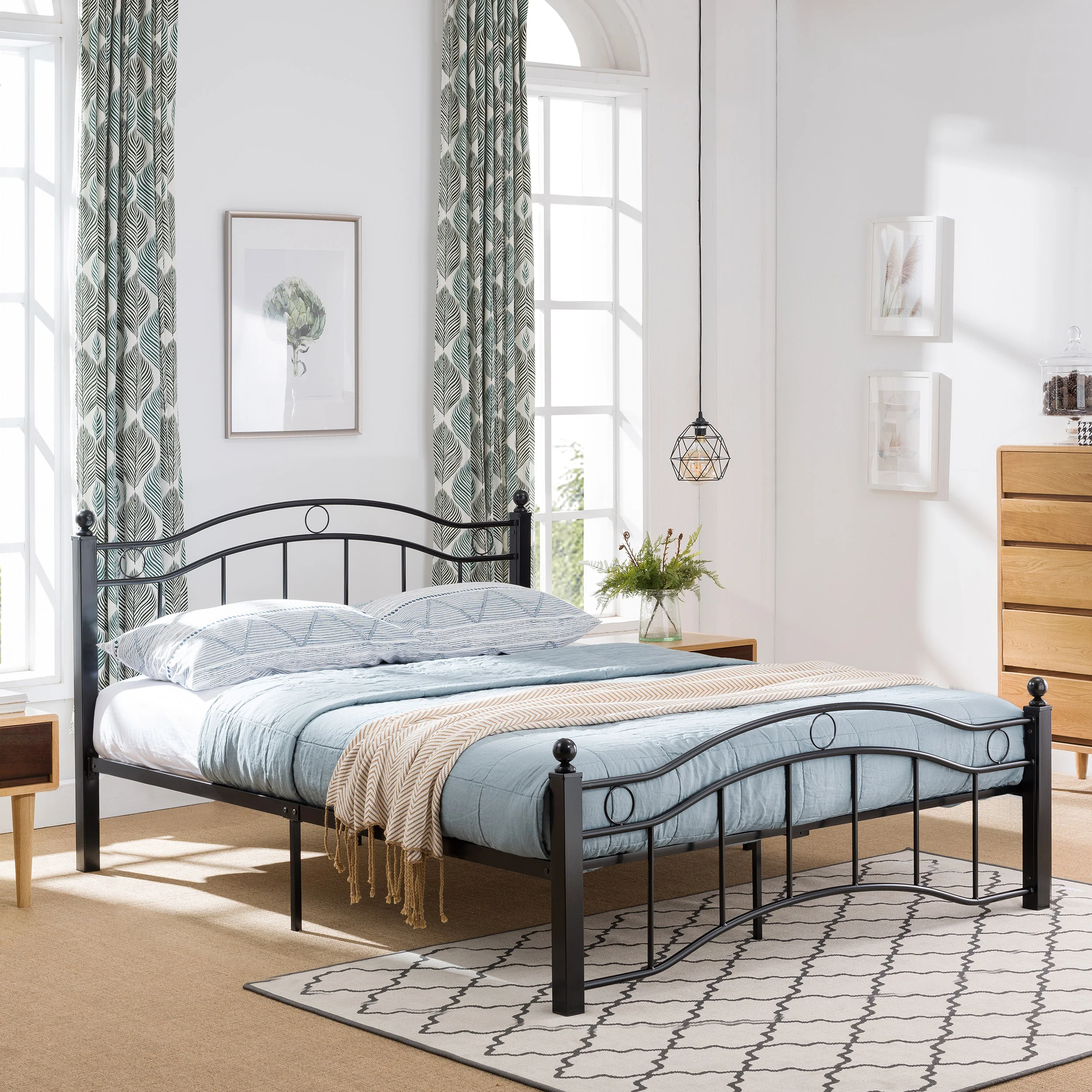 Cole Contemporary Iron Queen Bed Frame with Finial-Topped Legs - furnishings