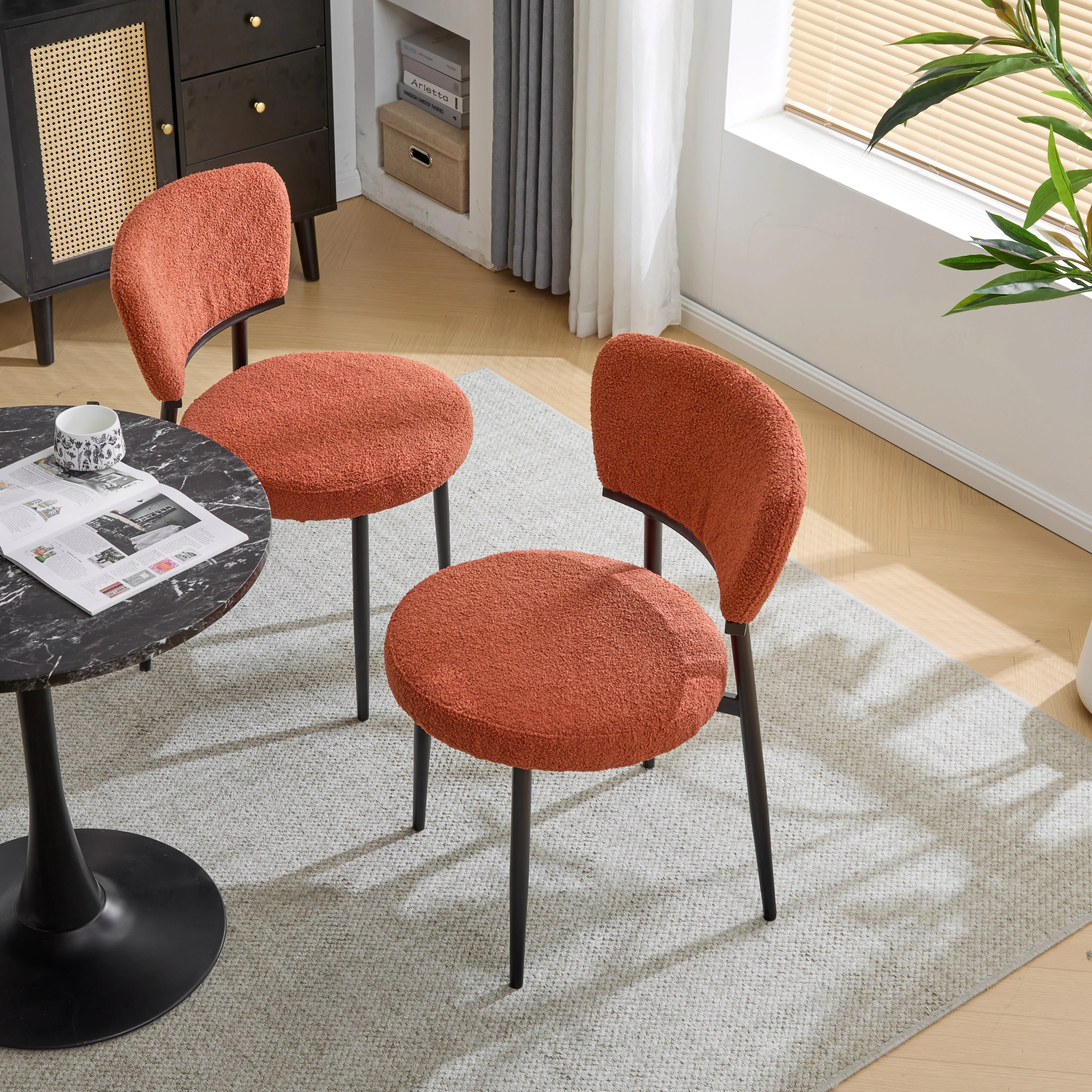 Leandera Modern Upholstered Dining Chairs, Metal Frame, Set of 2 - furnishings