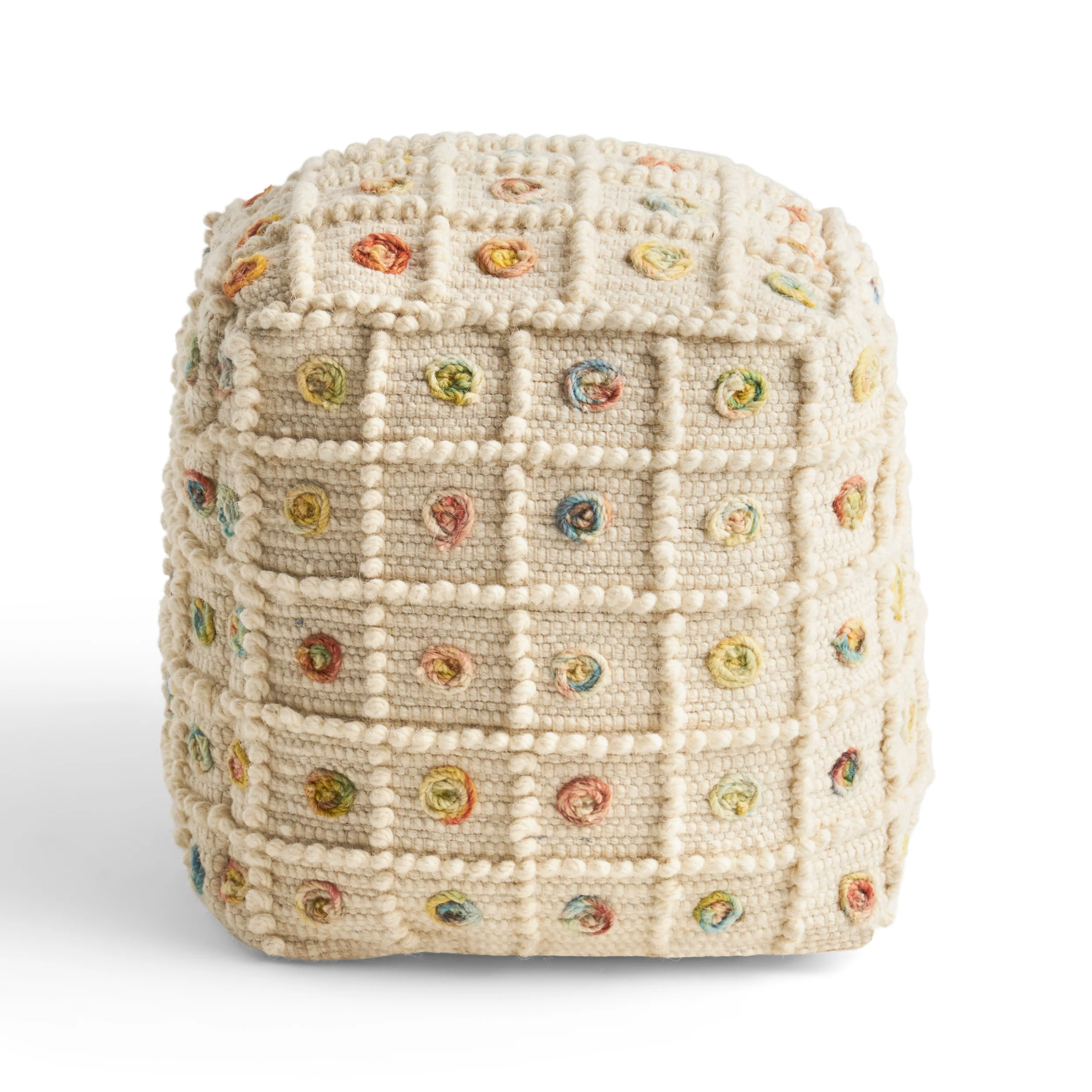 Jaceyon Boho Wool and Cotton Ottoman Pouf - furnishings