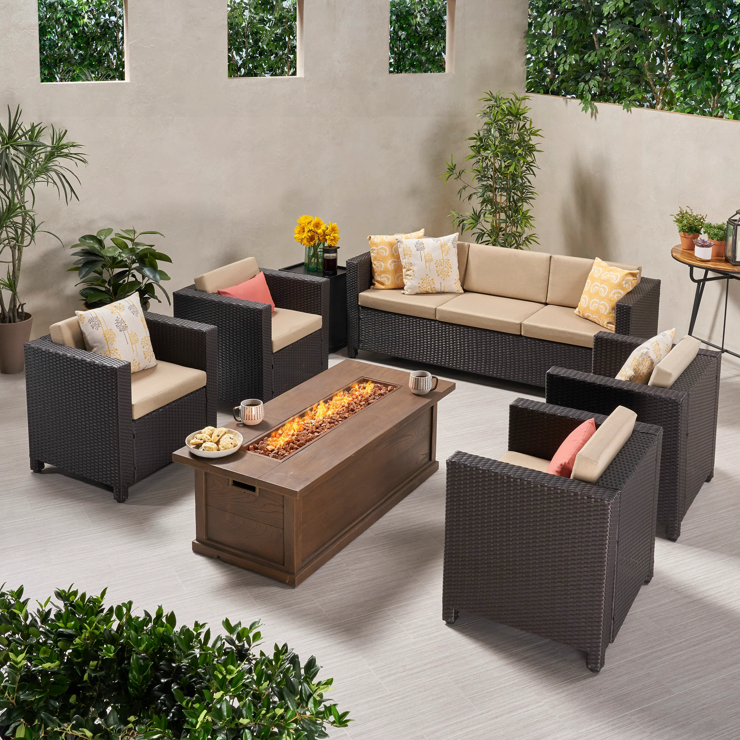 Venice 7-Seater Outdoor Fire Pit Sofa Set - furnishings
