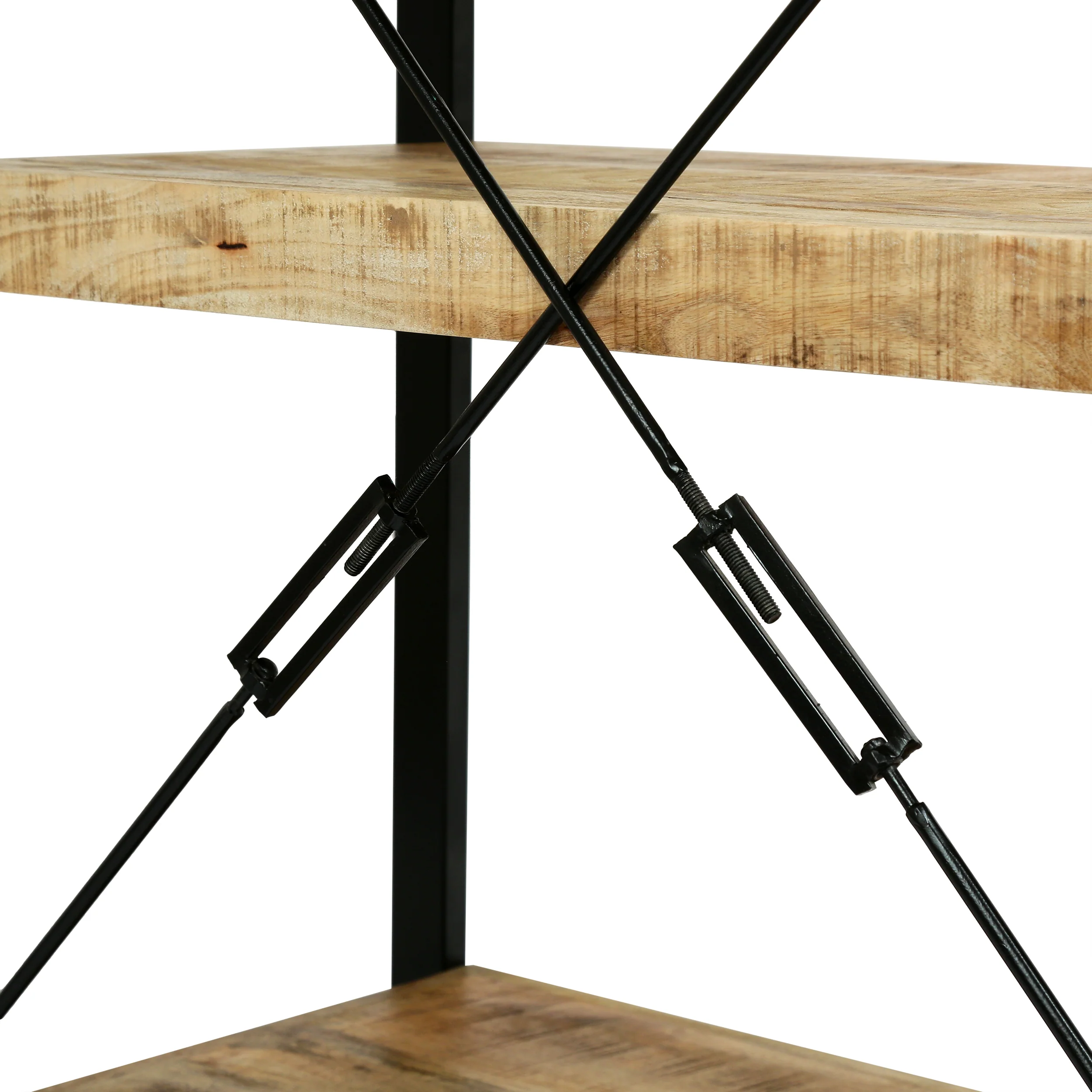 Warthen Brinkley Modern Industrial Handcrafted 3 Shelf Mango Wood Shelving Unit, Natural and Black - furnishings