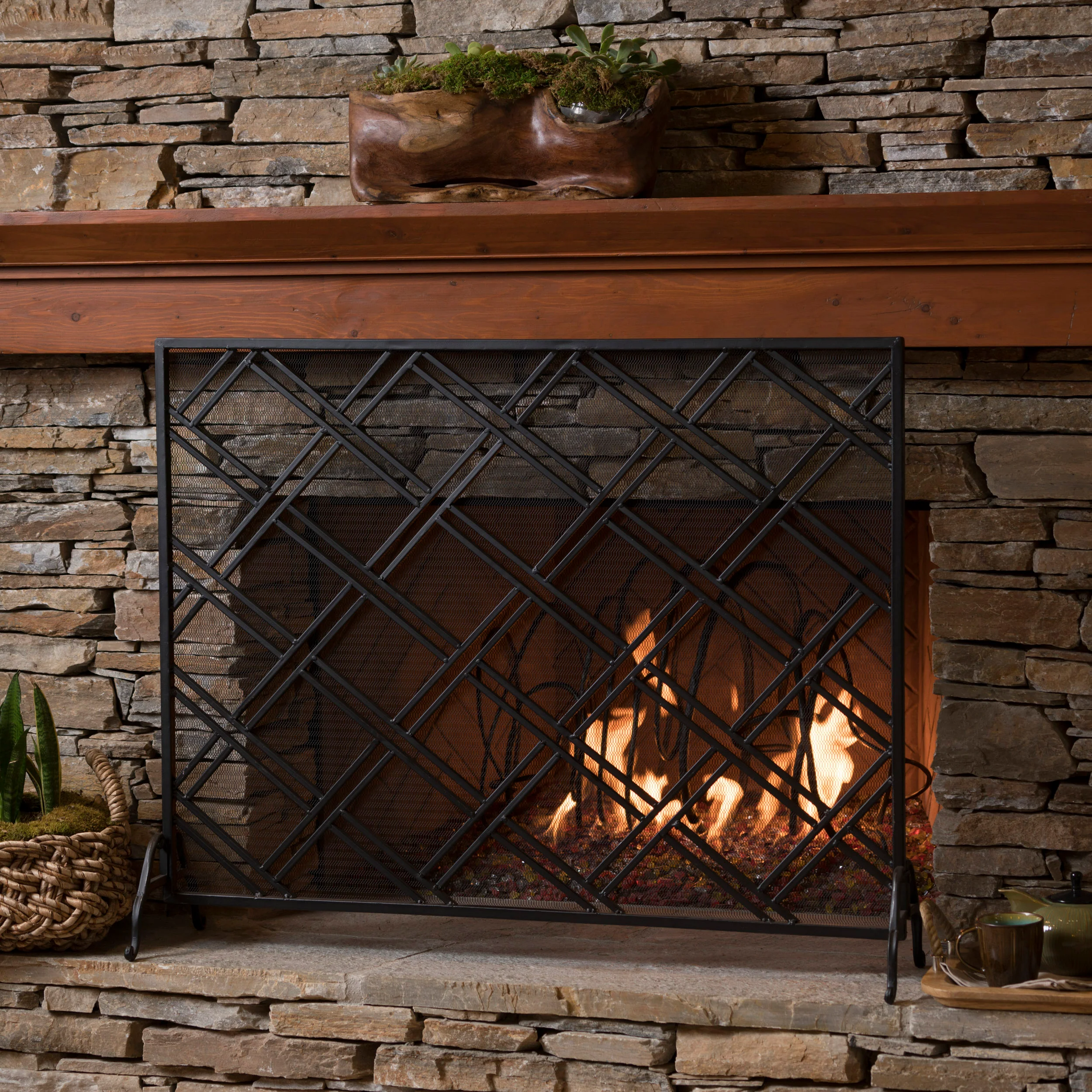 Josette Contemporary Single-Panel Iron Fireplace Screen - furnishings
