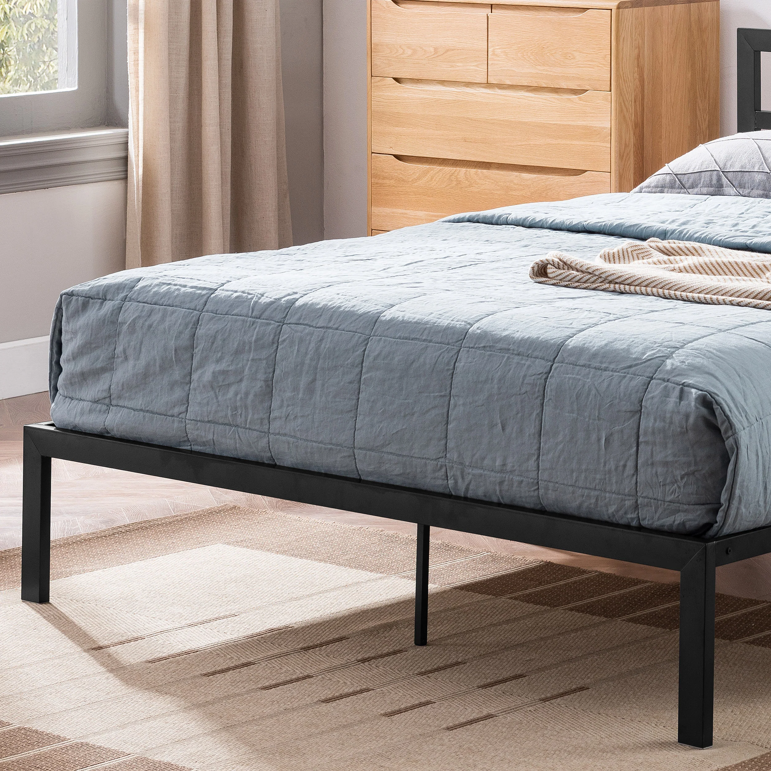 Jones Minimalistic Modern Slat Iron Queen-Size Bed Frame - furnishings