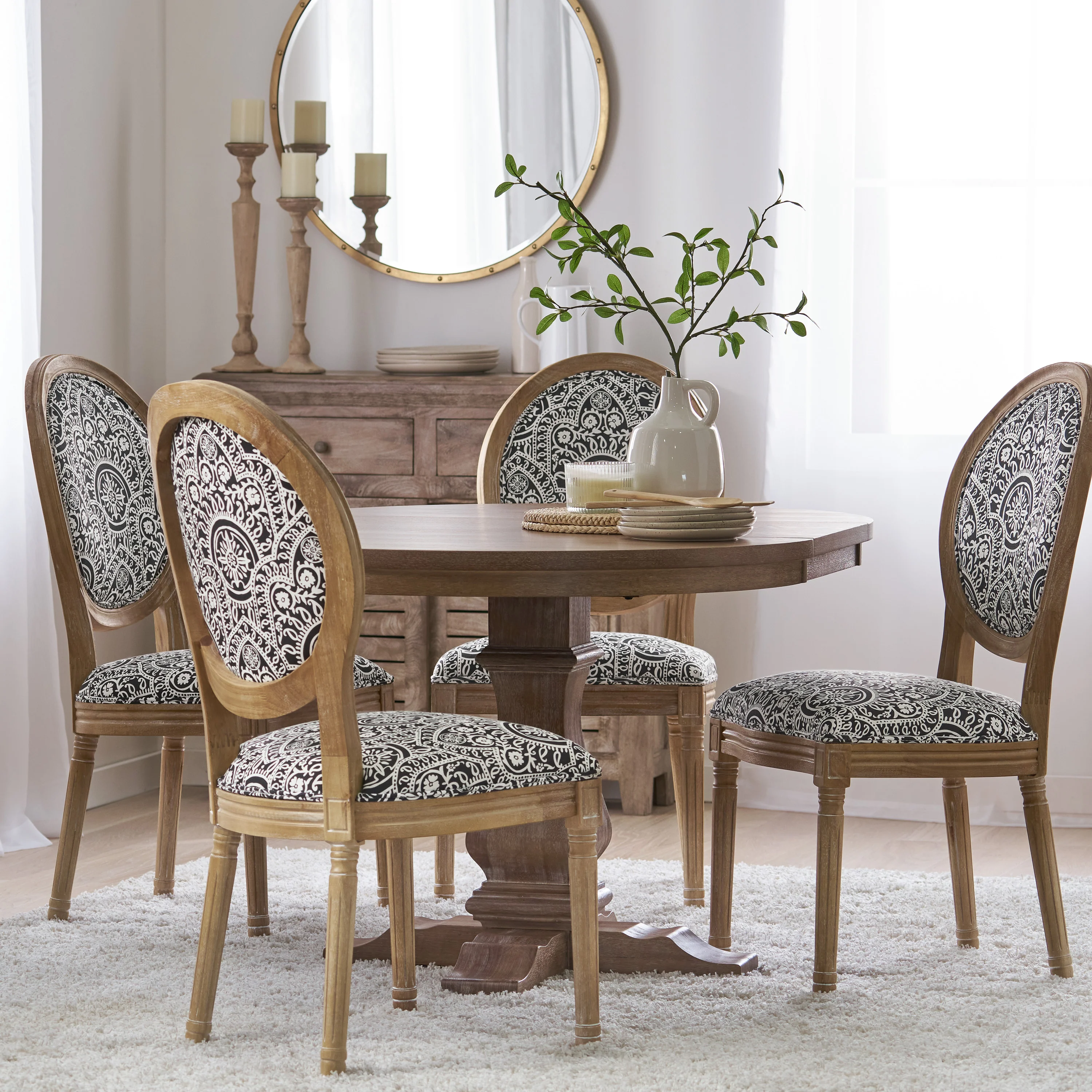 Naclerio French Country Fabric Upholstered Wood 5 Piece Dining Set - furnishings
