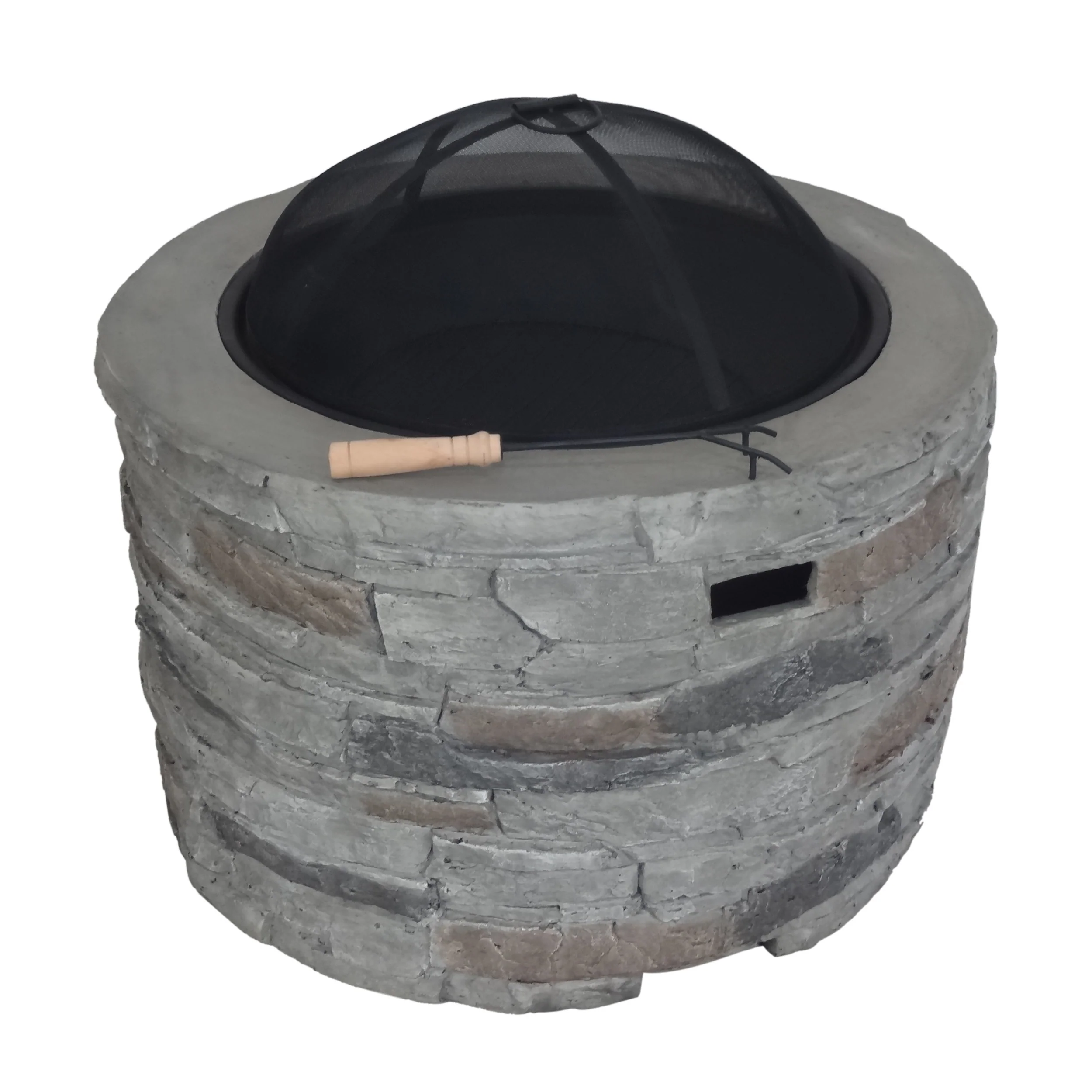Dione Outdoor 32-inch Wood Burning Light-Weight Concrete Round Fire Pit, Grey - furnishings