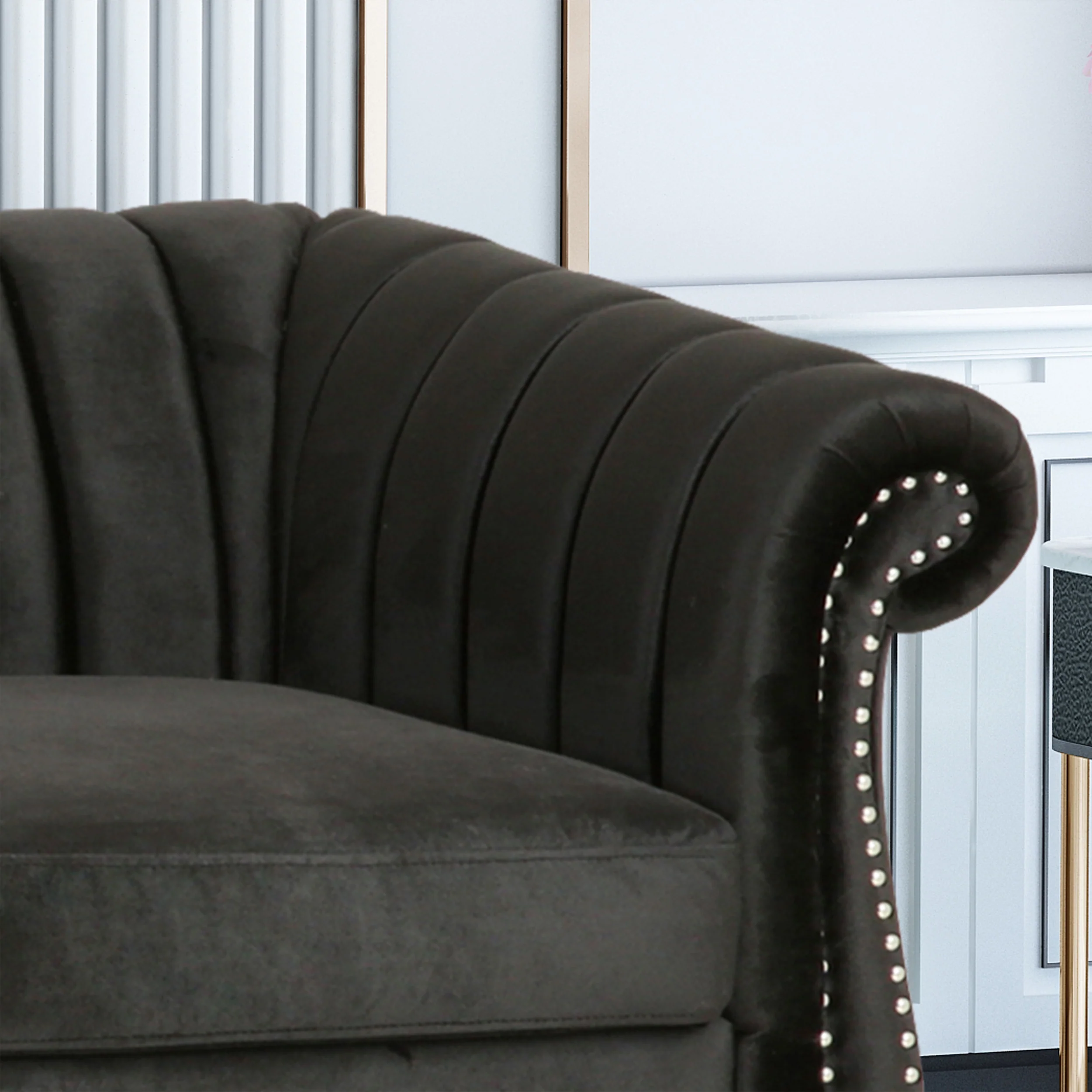 Olga Modern Glam Velvet 3 Seater Sofa, Umber and Dark Brown - furnishings