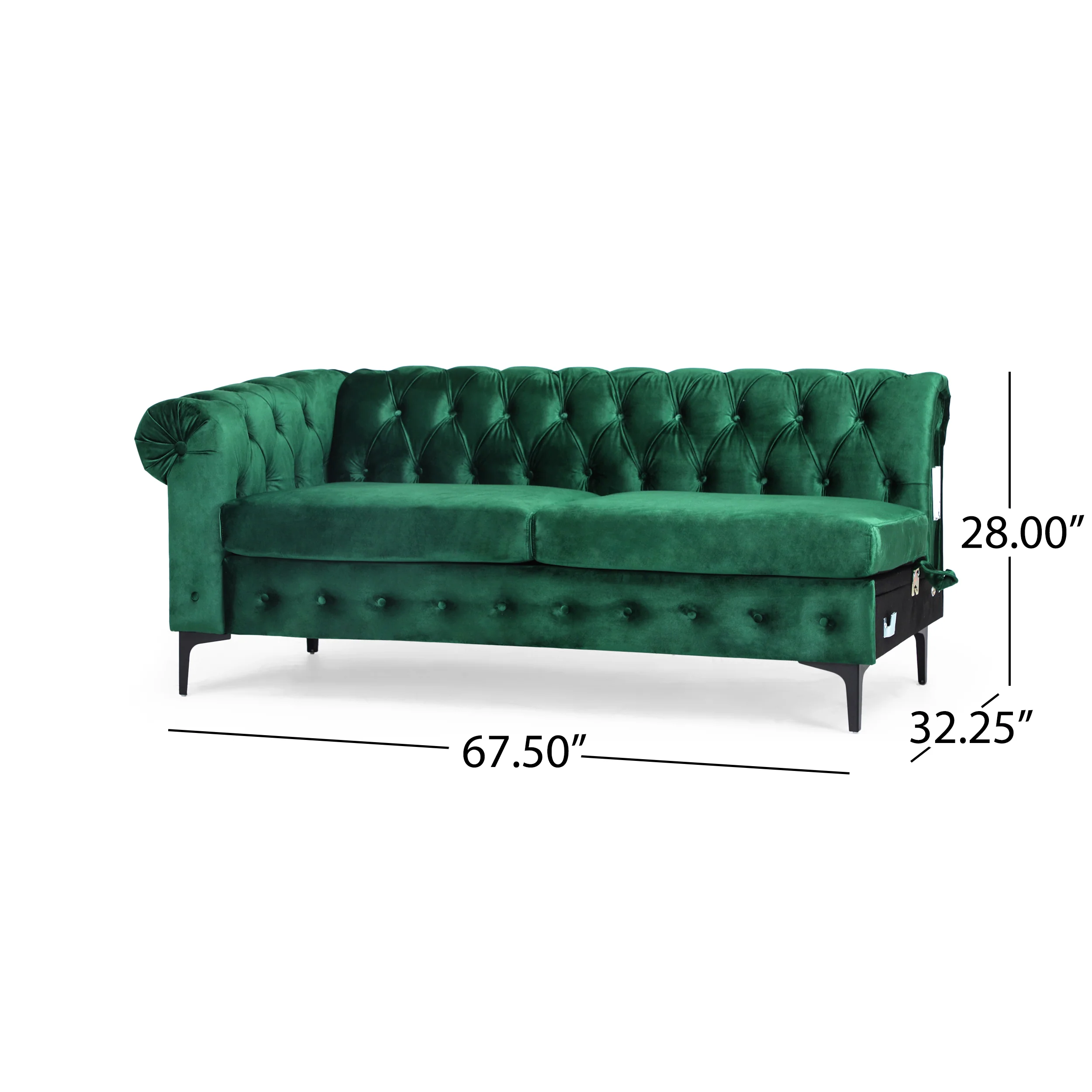 Juelz Contemporary Velvet 3 Seater Sectional Sofa with Chaise Lounge - furnishings