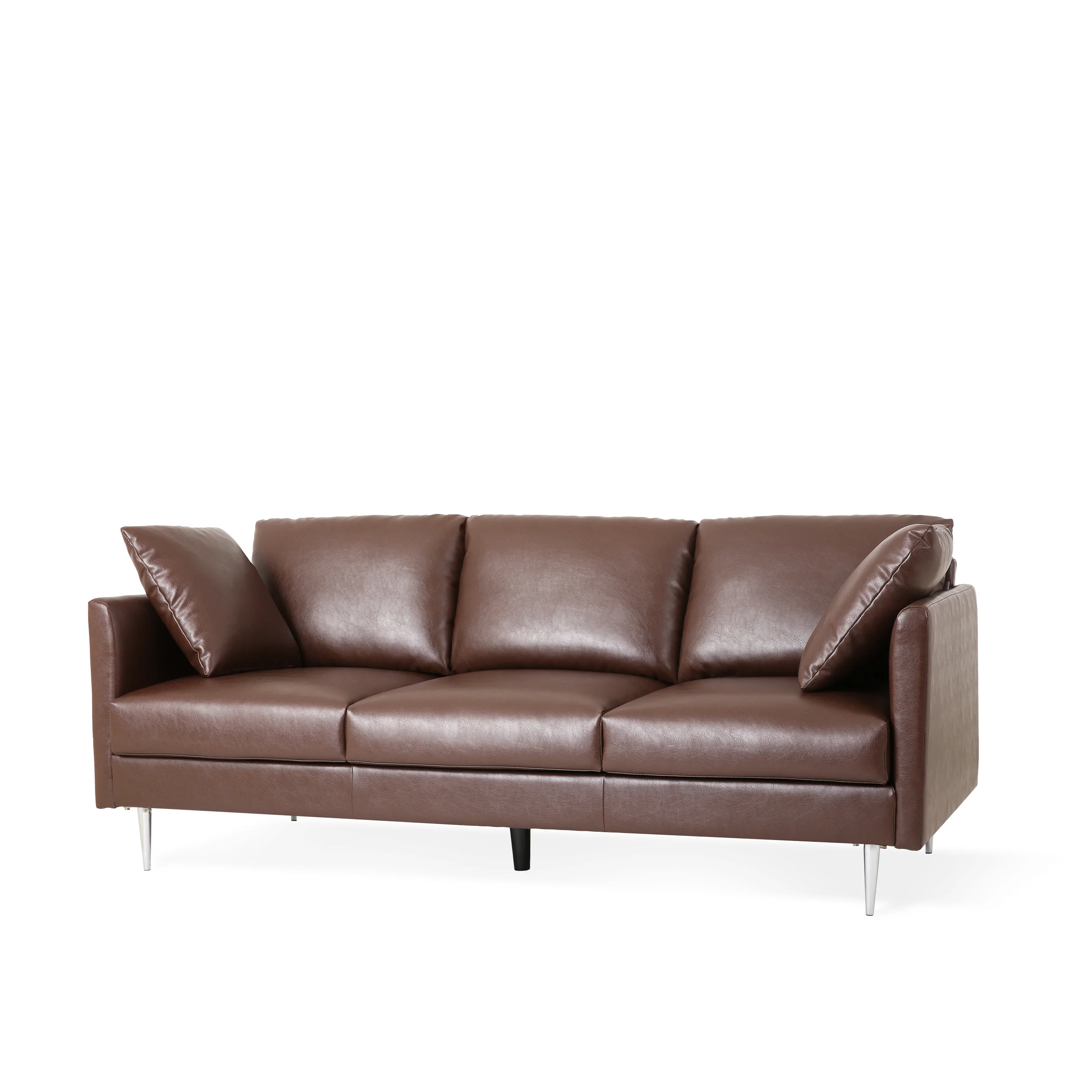 Syosset Modern Faux Leather 3 Seater Sofa with Pillows - furnishings