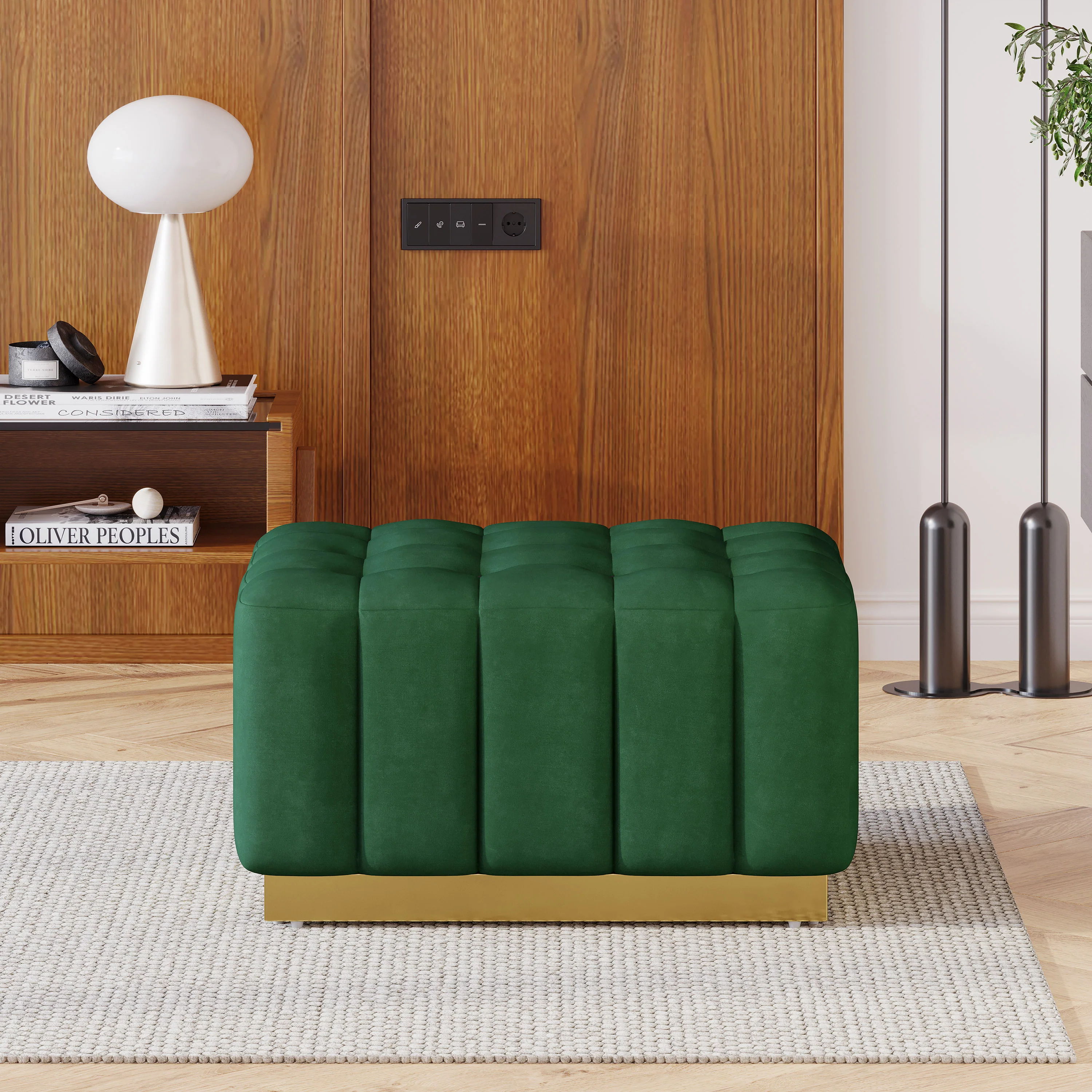Fairfax Modern Glam Velvet Tufted Ottoman - furnishings