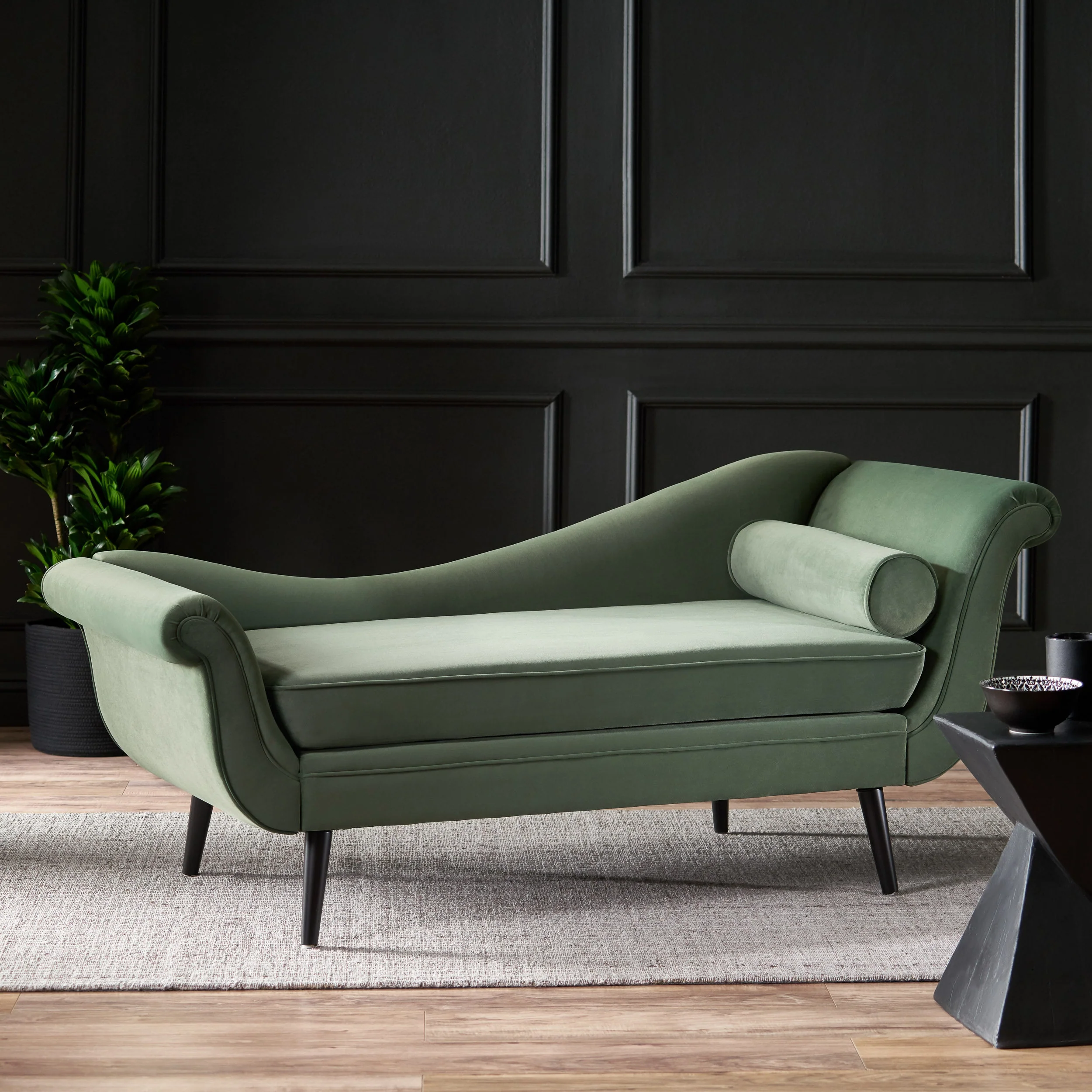 Jakyrah Contemporary Velvet Chaise Lounge with Scroll Arms - furnishings