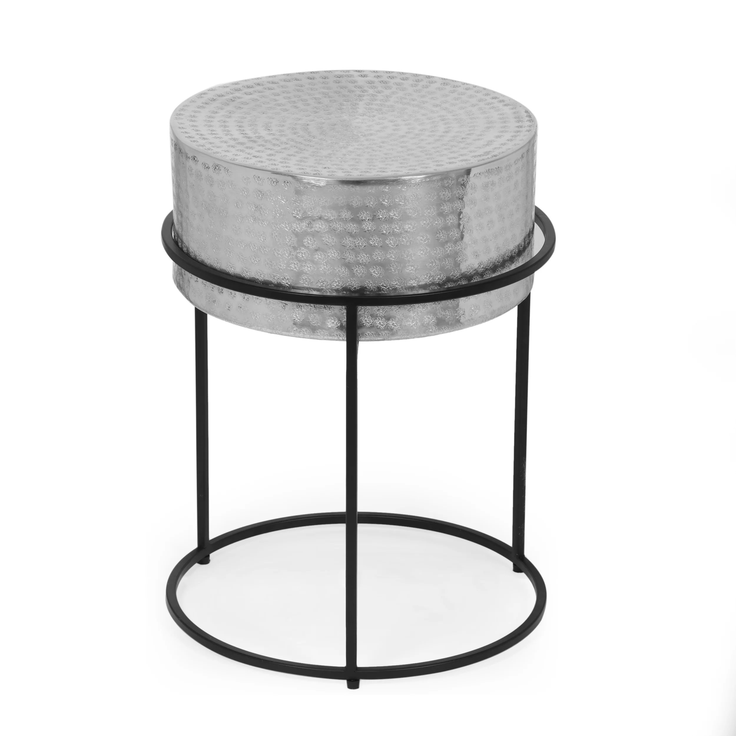 Kolczak Modern Handcrafted Aluminum Round Side Table, Silver and Black - furnishings