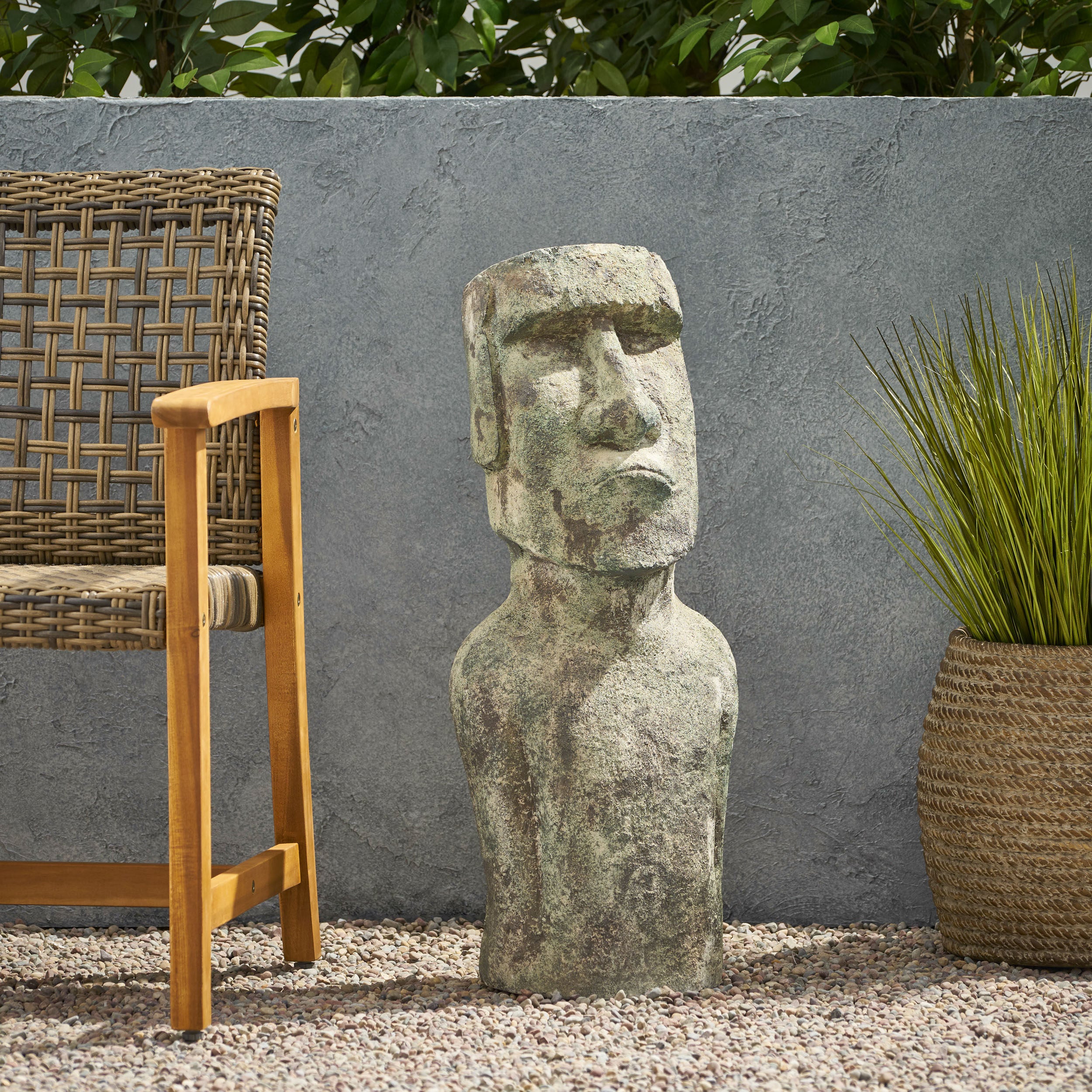Sasser Outdoor Easter Island Garden Statue, Moss Green - furnishings
