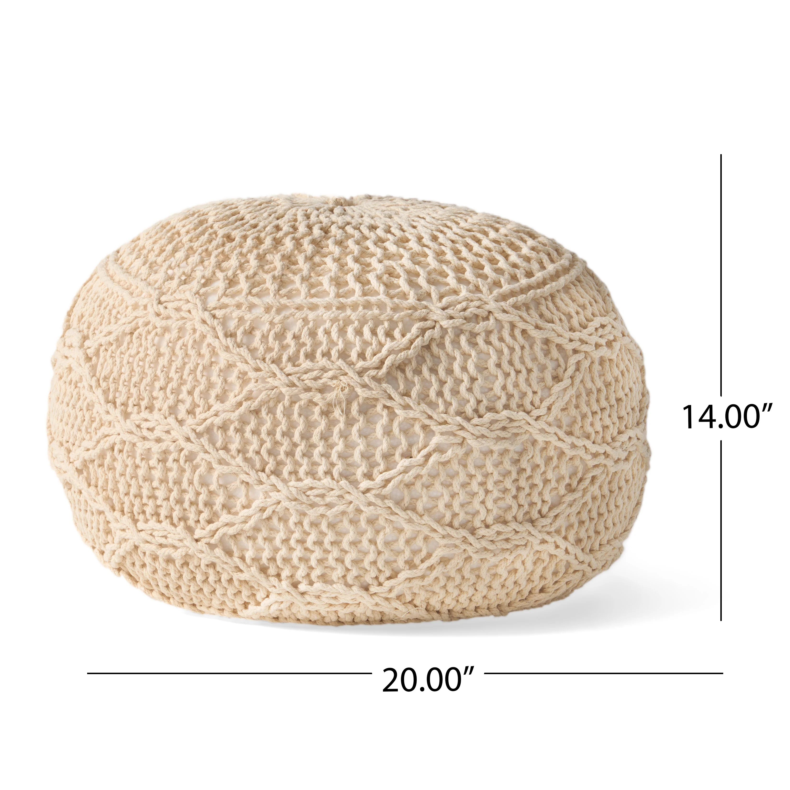 Woodbine Modern Knitted Cotton Round Pouf - furnishings