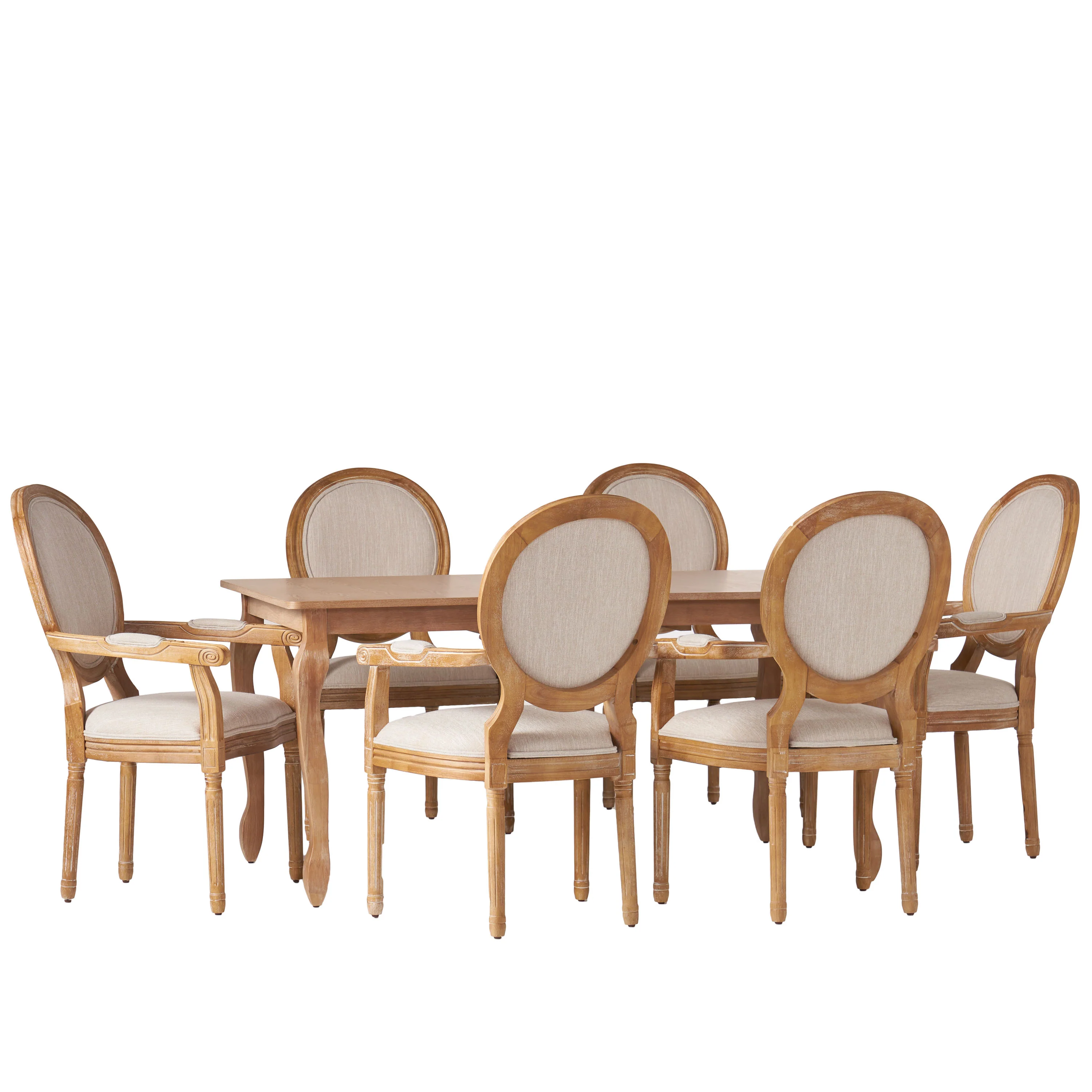 Comisky French Country Fabric Upholstered Wood Expandable 7 Piece Dining Set - furnishings