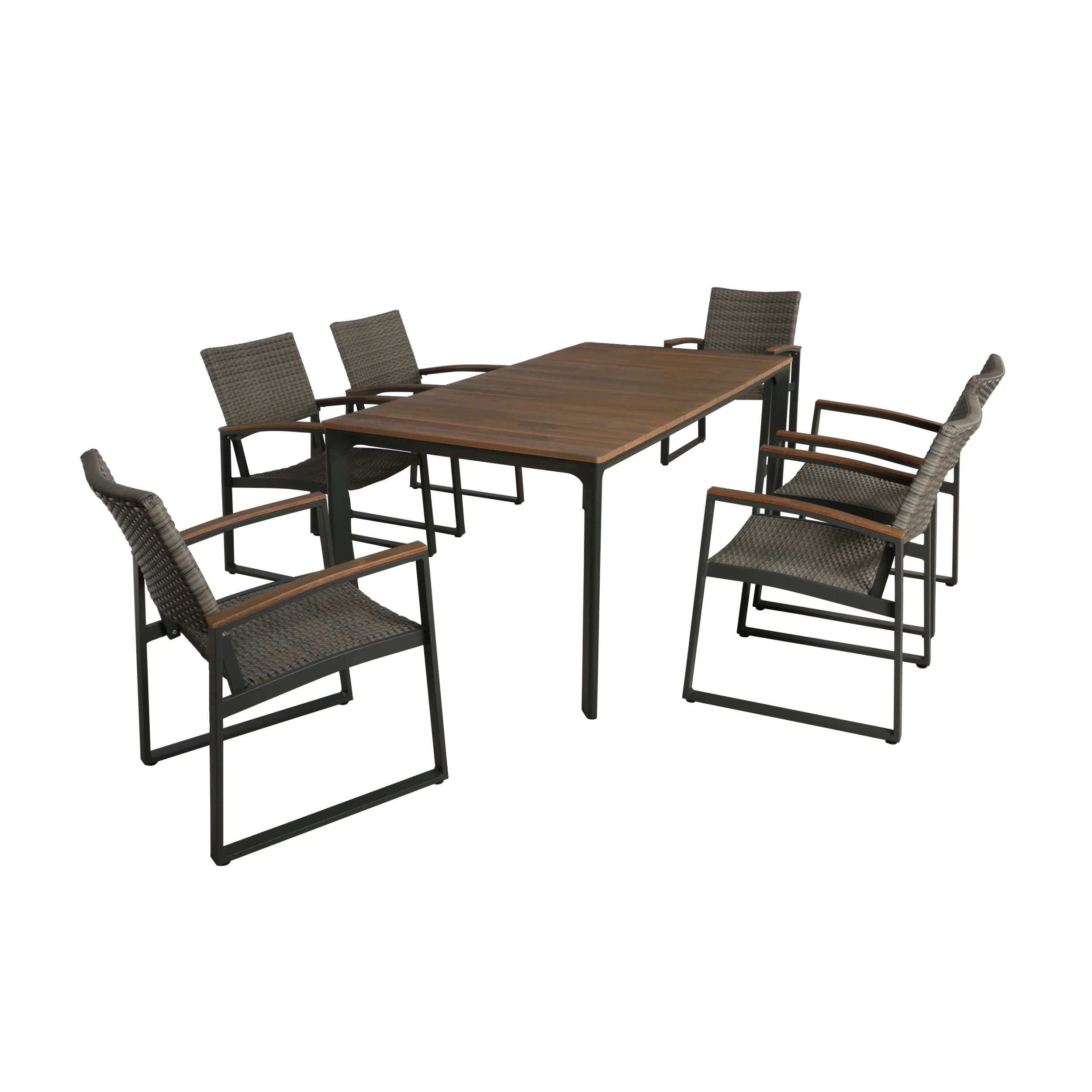 Jace Outdoor 7 Piece Aluminum & Wood Dining Set - furnishings