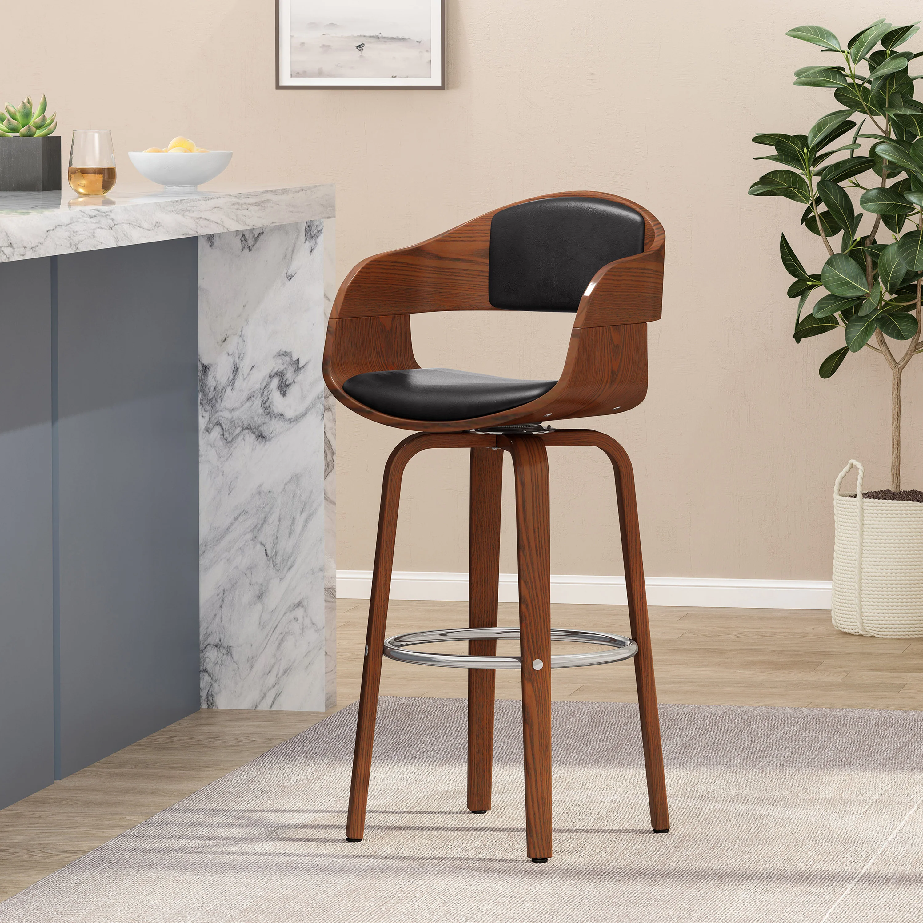 Soledad Mid-Century Modern Upholstered Swivel Barstool - furnishings