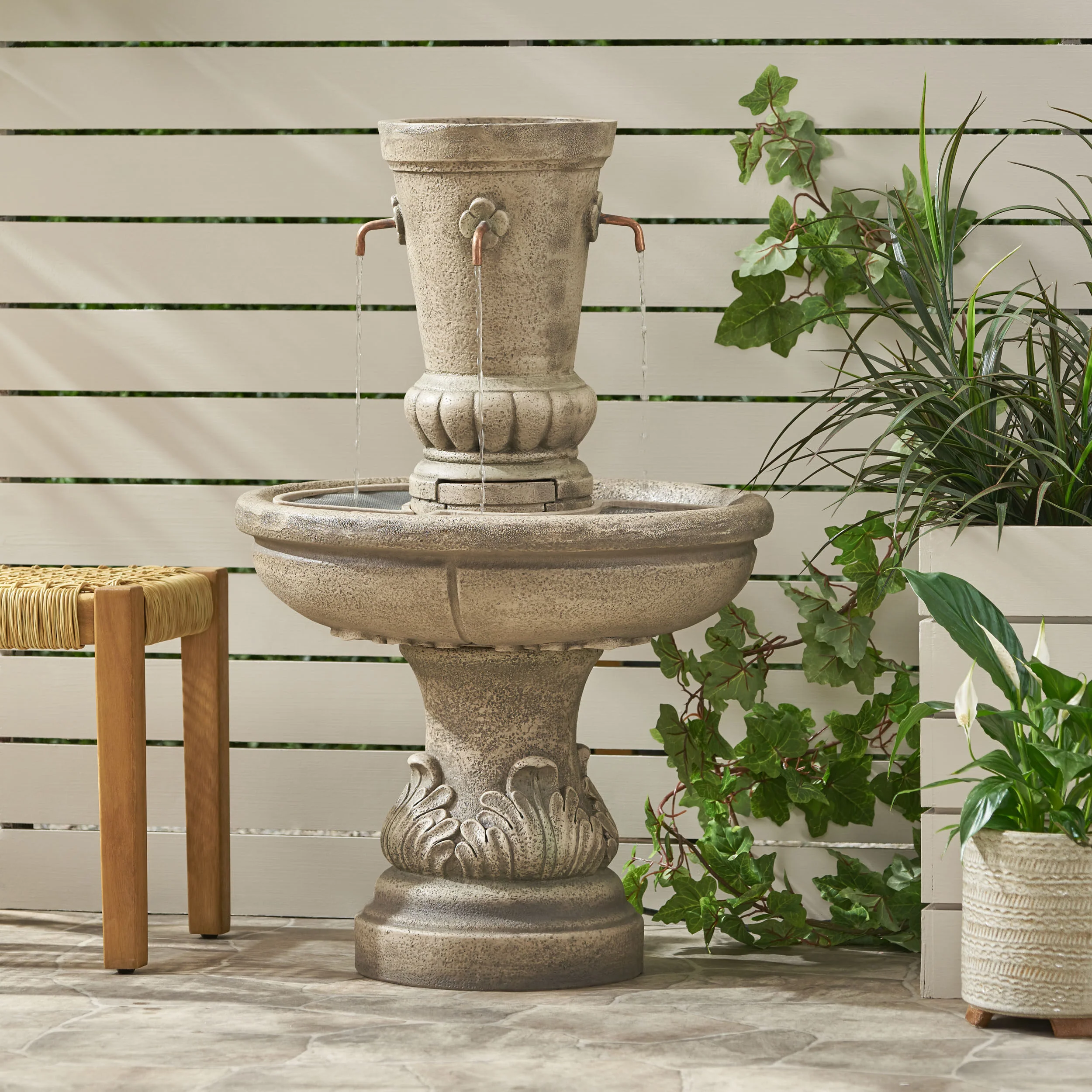 Hyland Outdoor 4 Spout Fountain, Light Brown - furnishings
