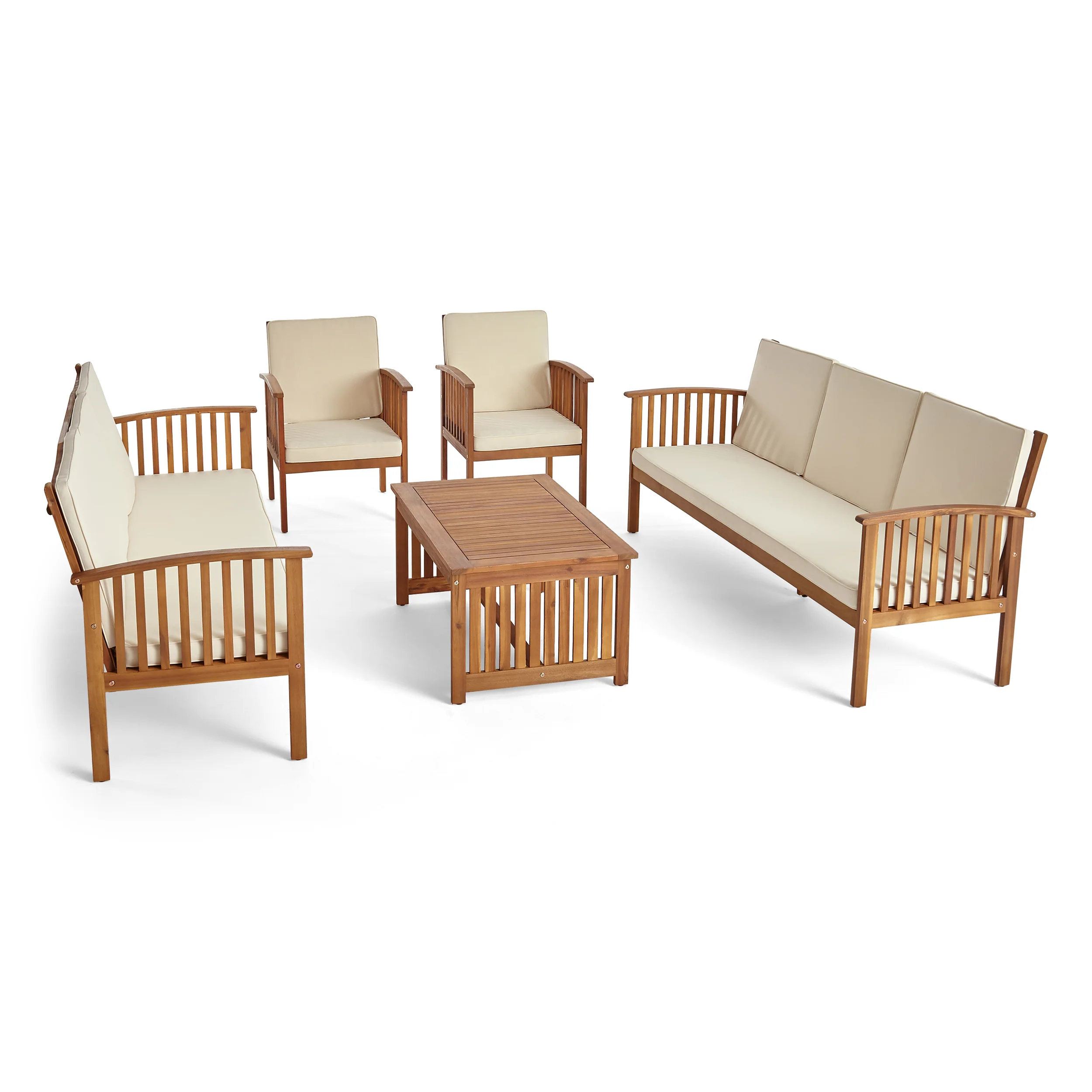 Fanny Outdoor 5 Piece Acacia Wood Sofa Conversational Set - furnishings