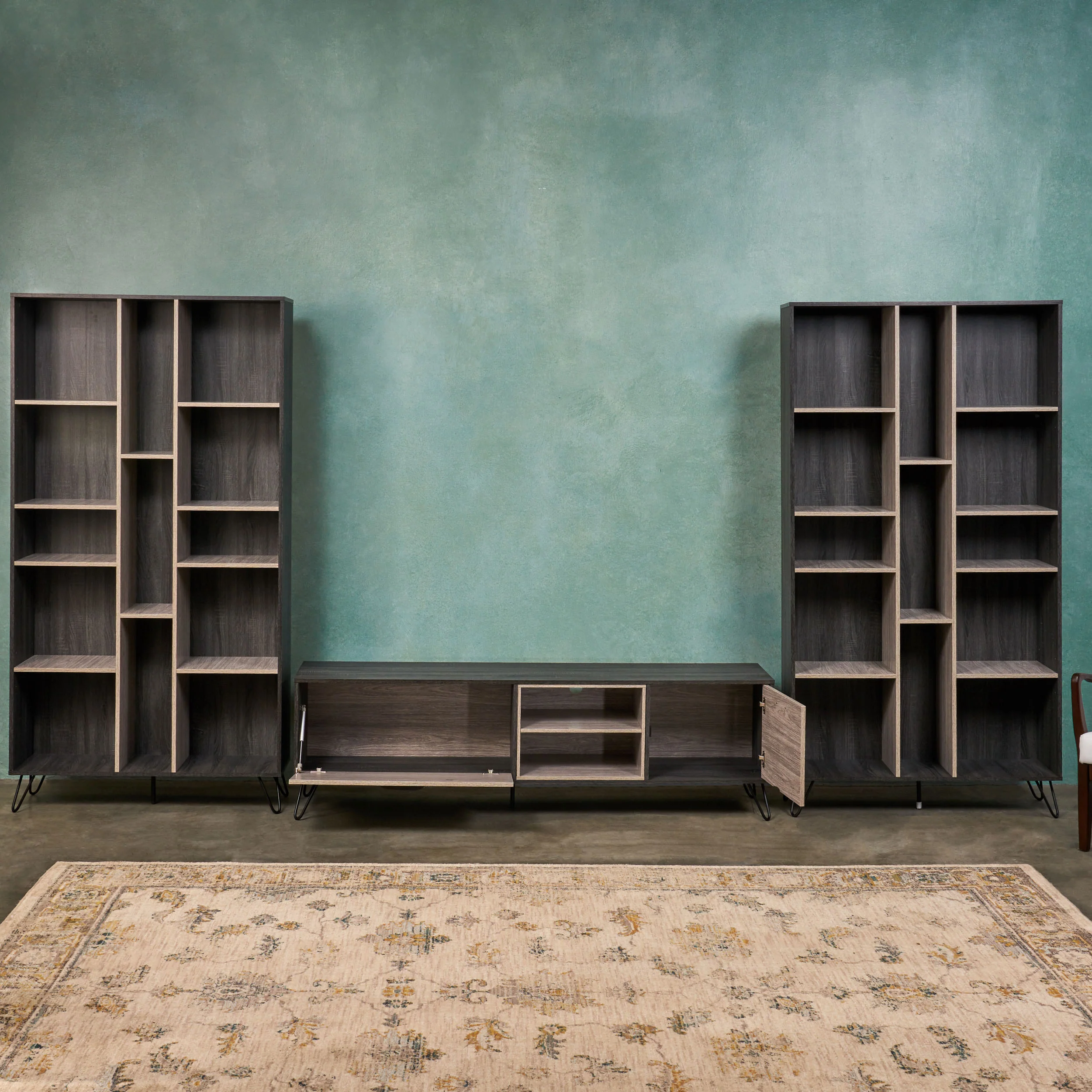 Doreen Mid Century 3 Piece TV Stand & Bookcases Set - furnishings