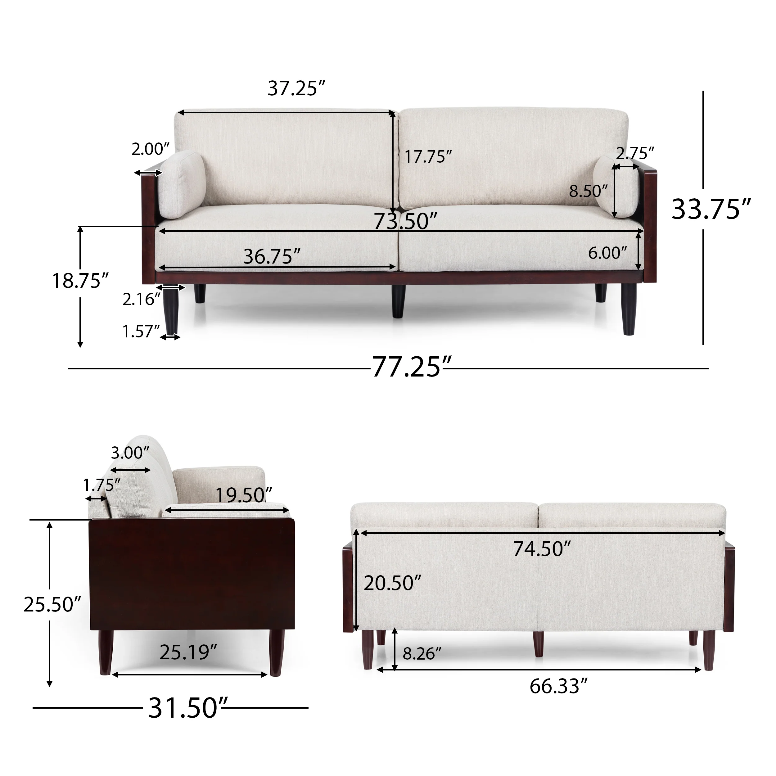 Bagan Mid-Century Modern Upholstered 3 Seater Sofa - furnishings
