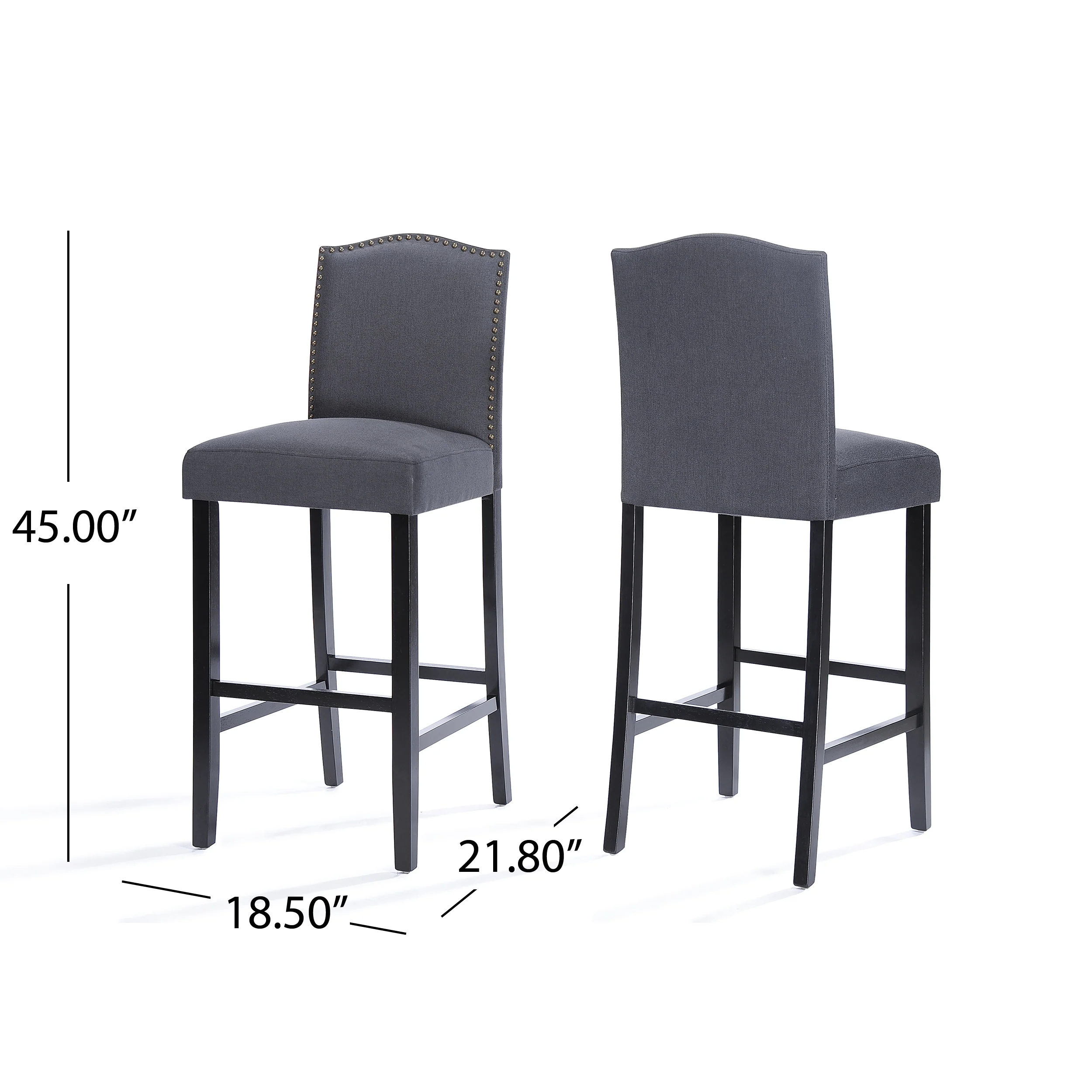 Kainu Dark Charoal Fabric Barstools, Set of 2 - furnishings