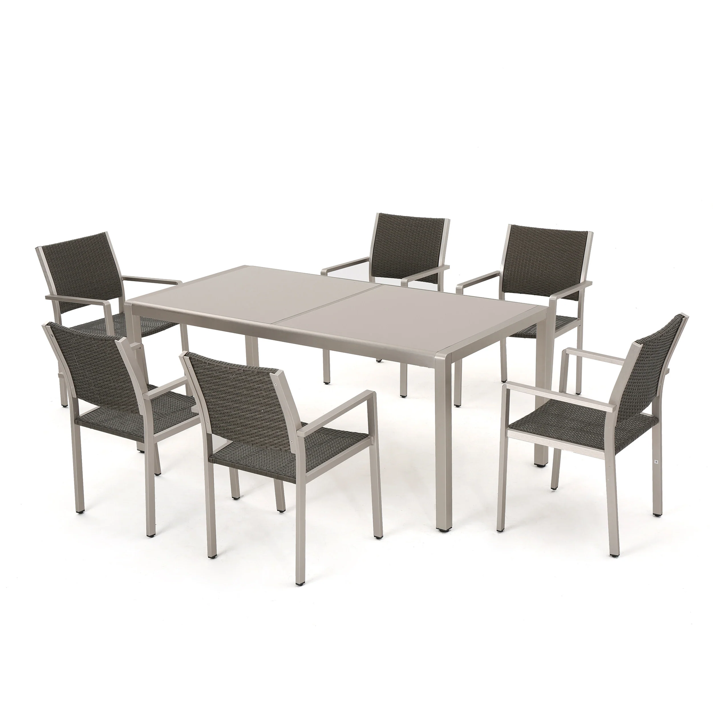 Coral Bay Outdoor 7Pc Grey Aluminum Dining Set w/ Glass Table Top - furnishings