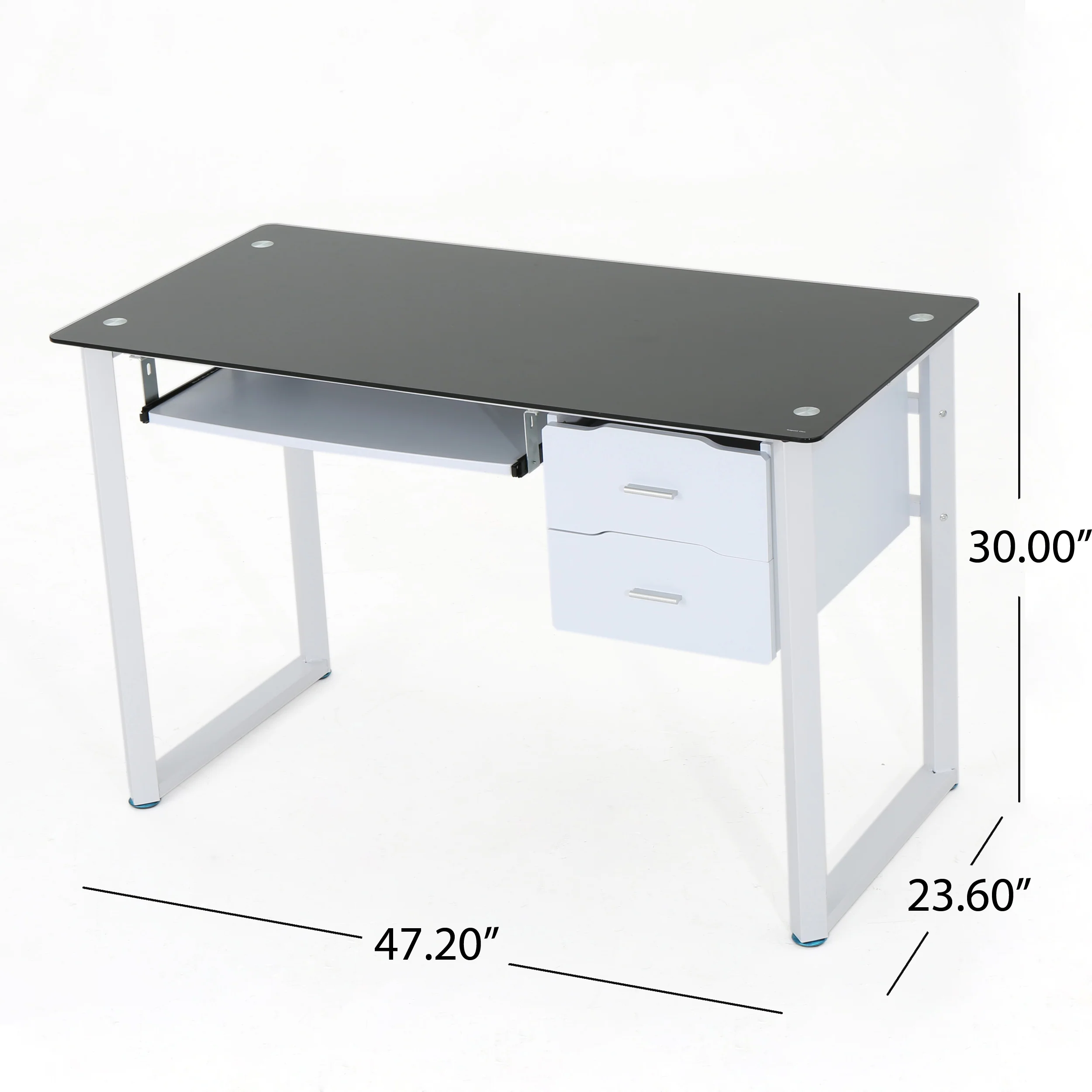 Rivendell Modern Black and White Iron Office Desk with Tempered Glass Top - furnishings