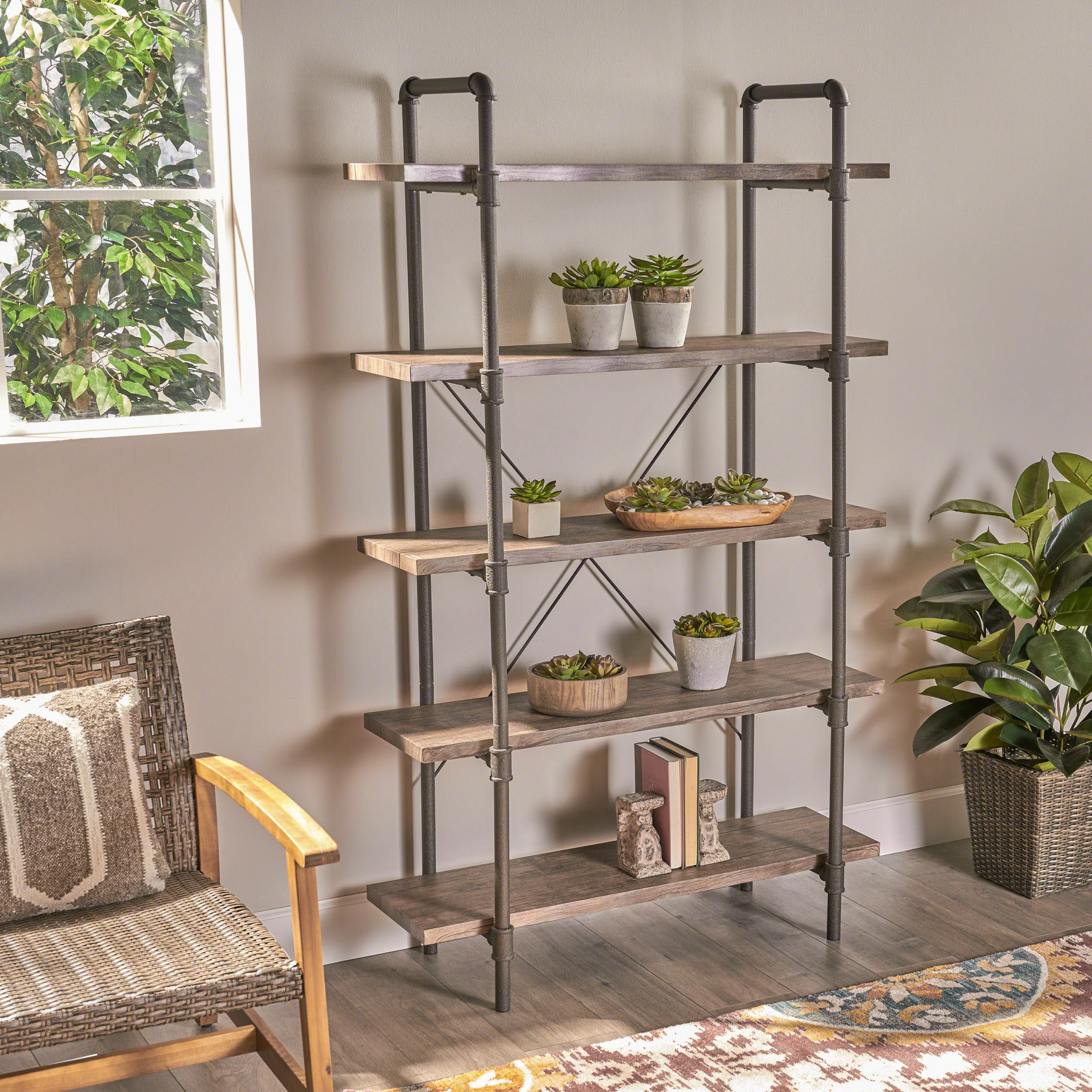Clint Industrial Pipe Design 5-Shelf Etagere Bookcase - furnishings