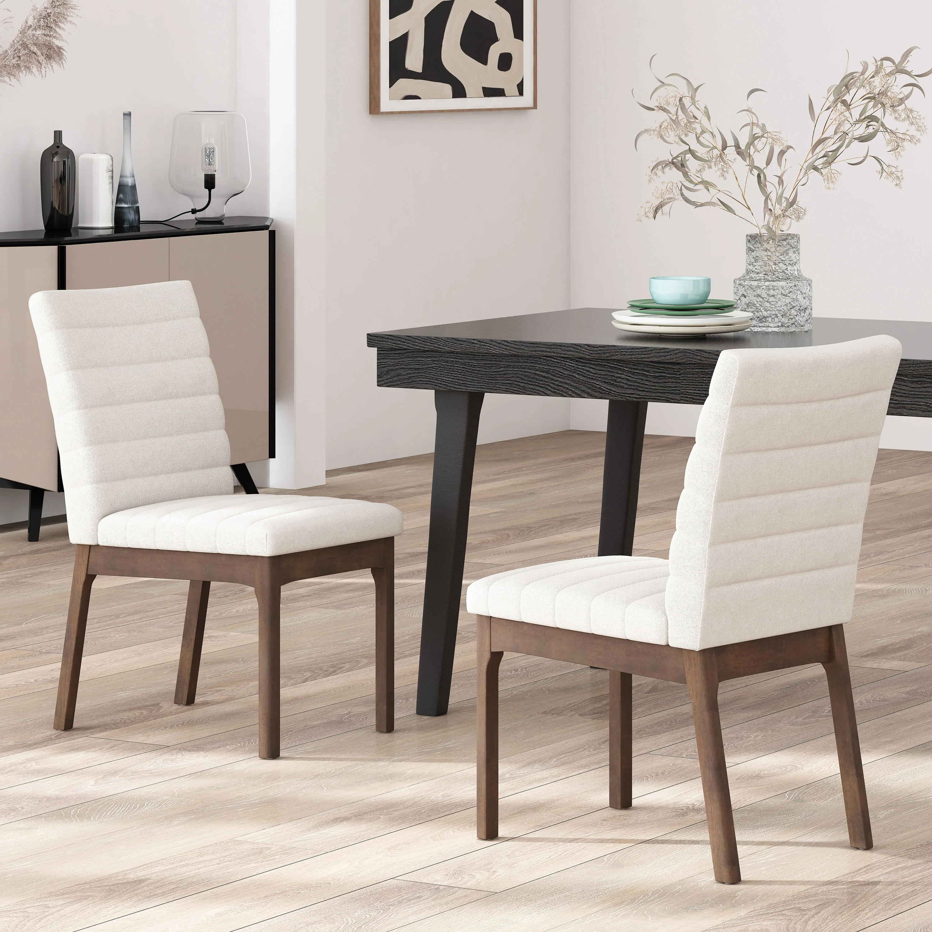 Elisson Mid Century Modern Channel Stitch Dining Chairs, Set of 2 - furnishings