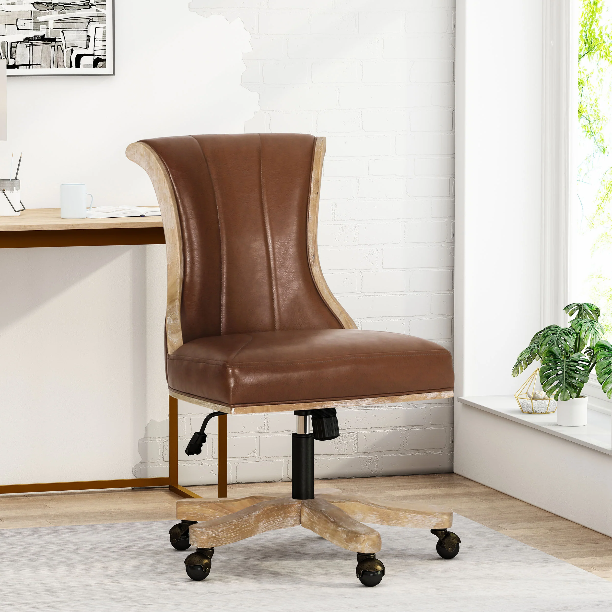 Andrea Contemporary Upholstered Roll Back Swivel Office Chair - furnishings