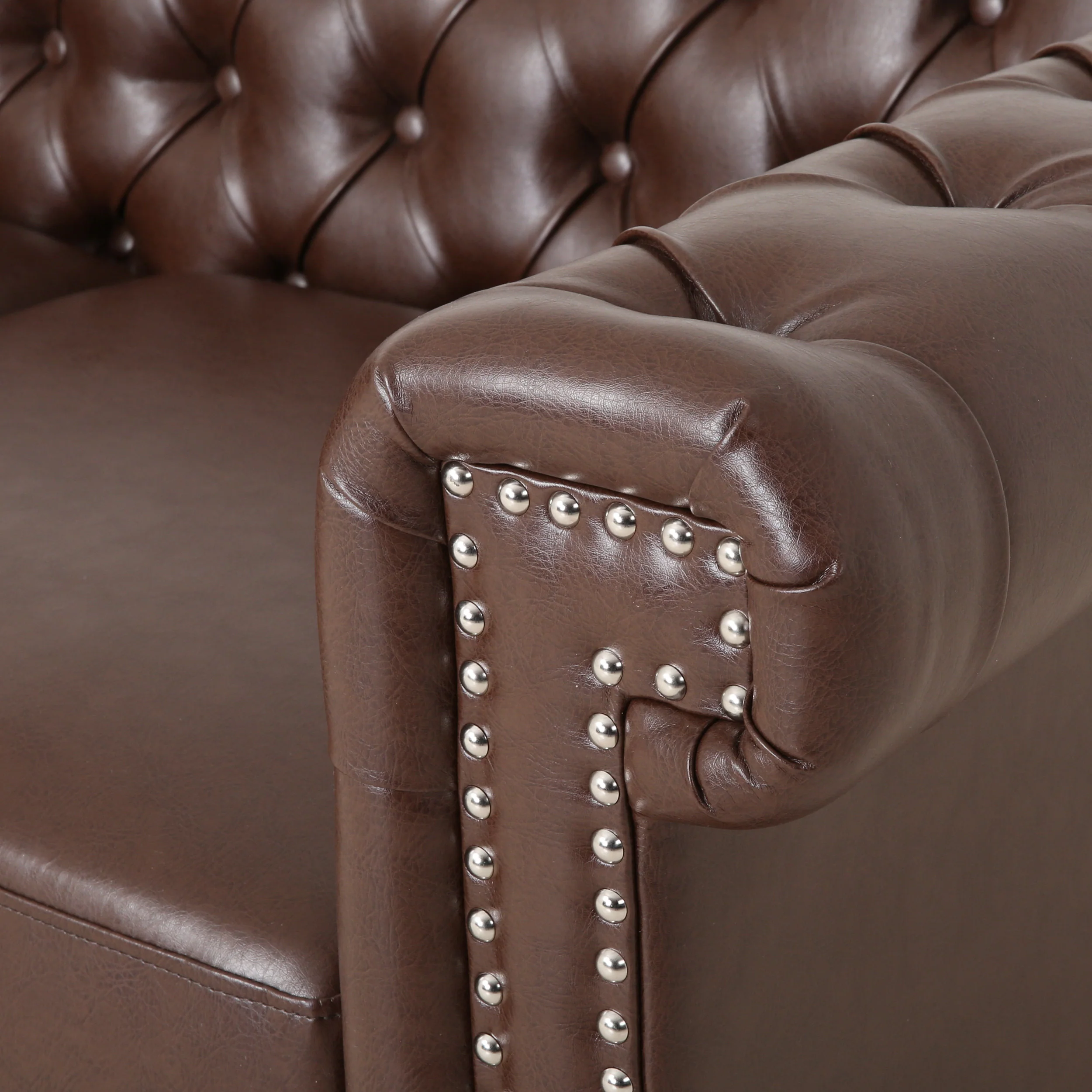 Timber Modern Glam Tufted Loveseat with Nailhead Trim - furnishings