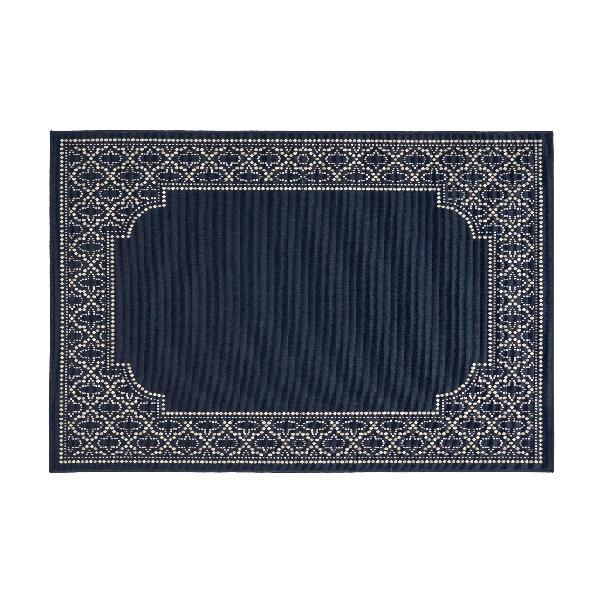 Madeline Outdoor Border Area Rug, Navy and Ivory - furnishings