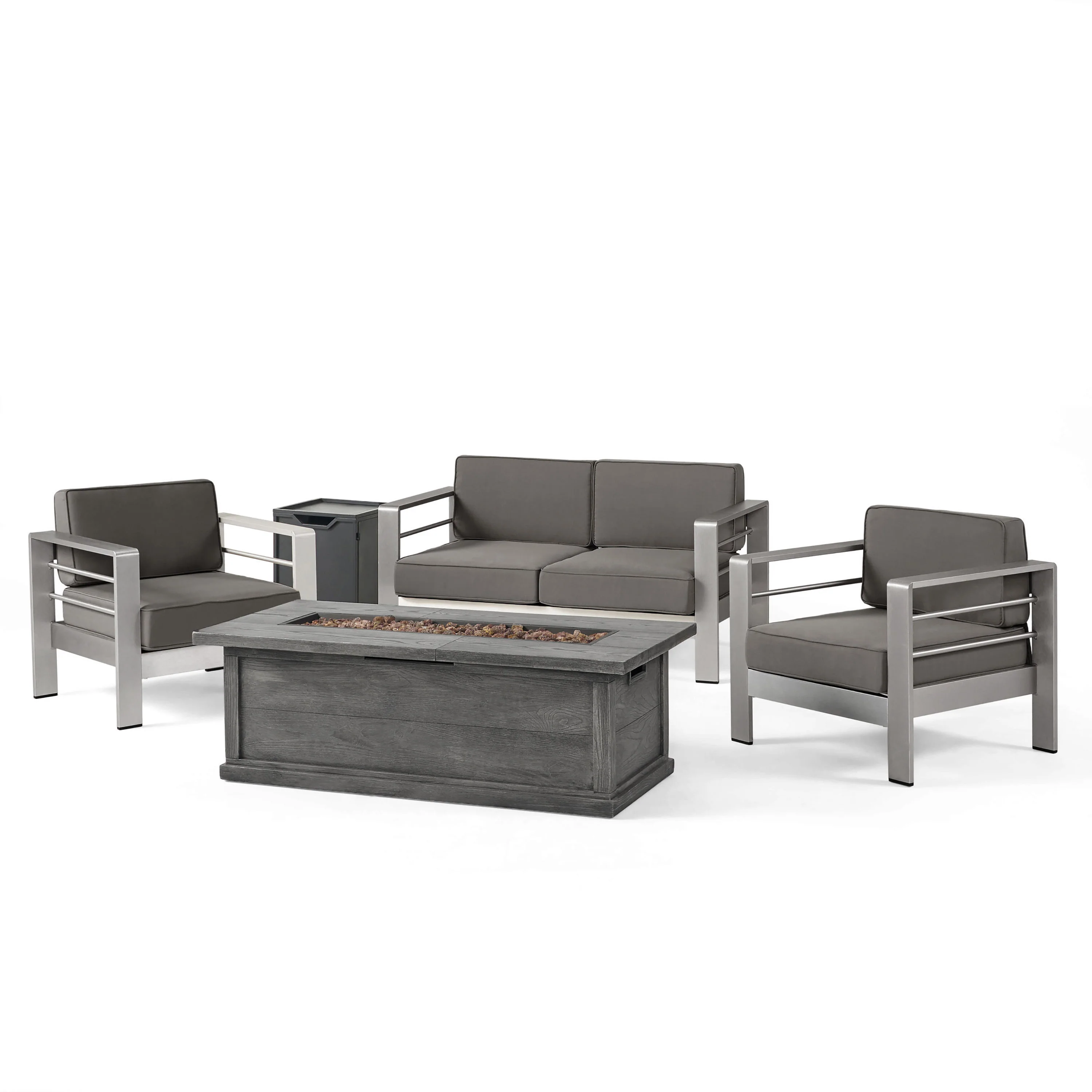 Crested Bay Outdoor Aluminum 3-piece Chat Set with 56-inch Rectangular Liquid Propane Fire Table - furnishings