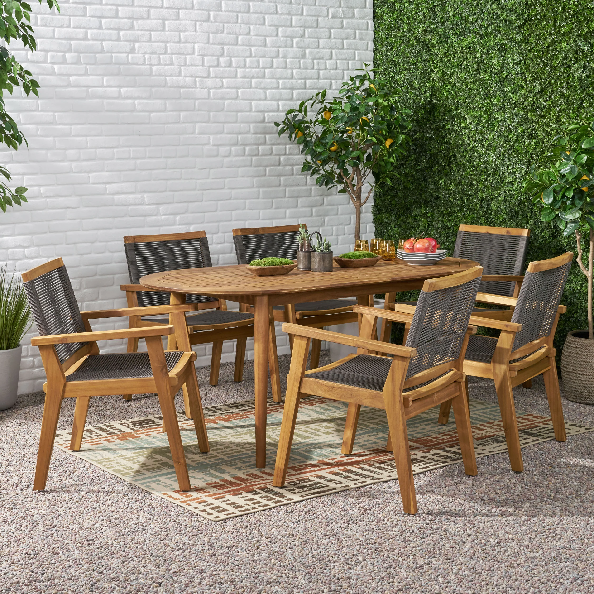 Specter Outdoor 7 Piece Acacia Wood Dining - furnishings