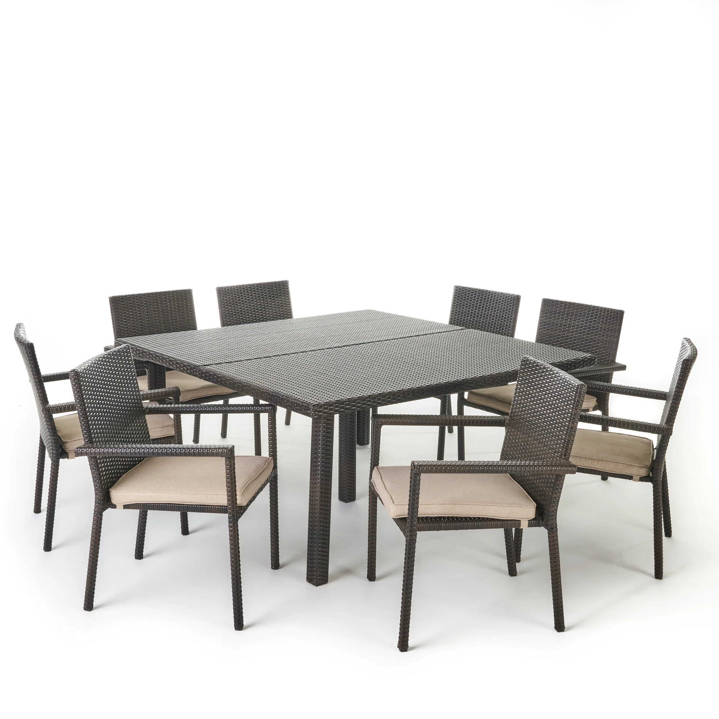 Aden Outdoor 9 Piece Wicker Dining Set with Water Resistant Cushions - furnishings