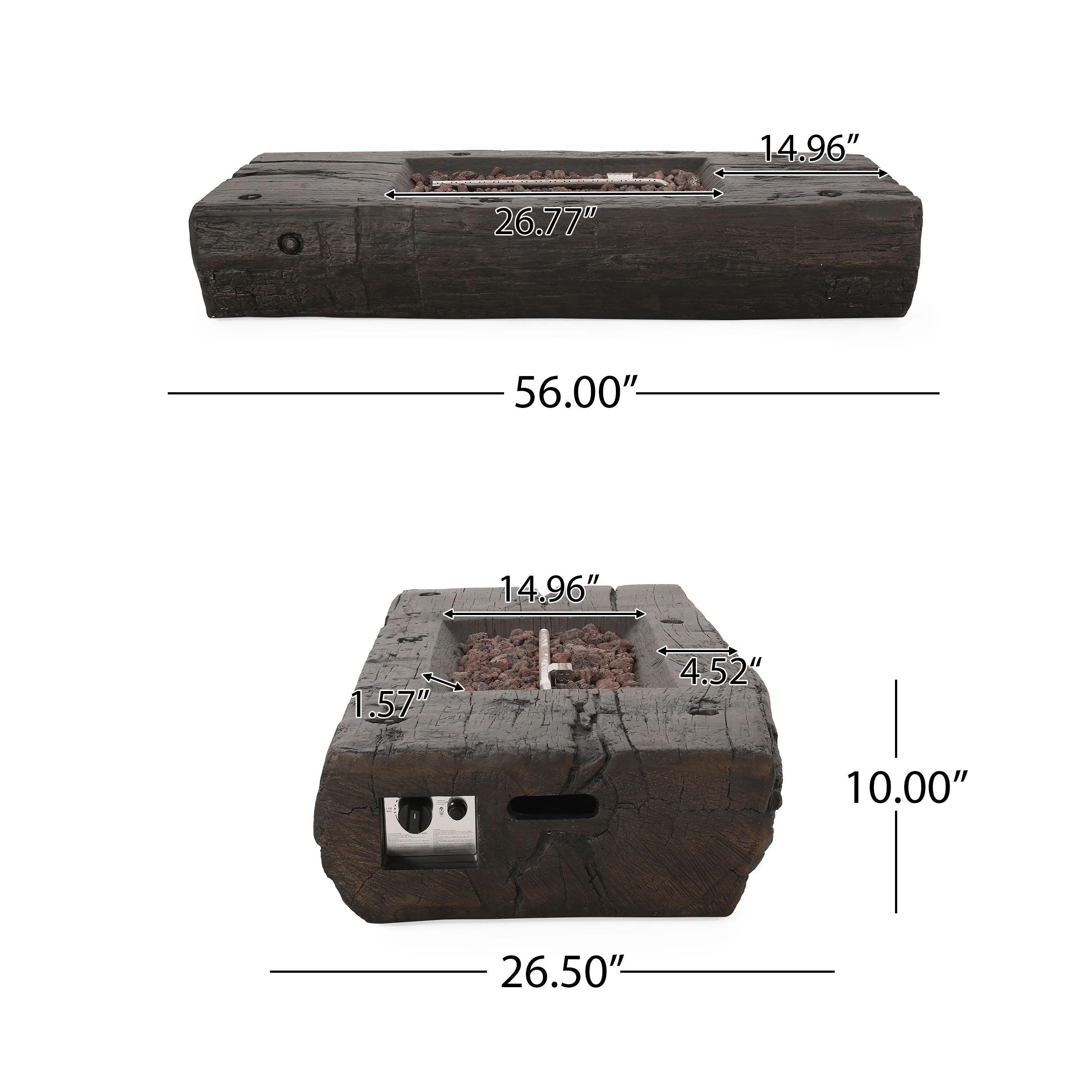 Carolina Faux Wood Slab Rectangular Propane Fire Pit - furnishings