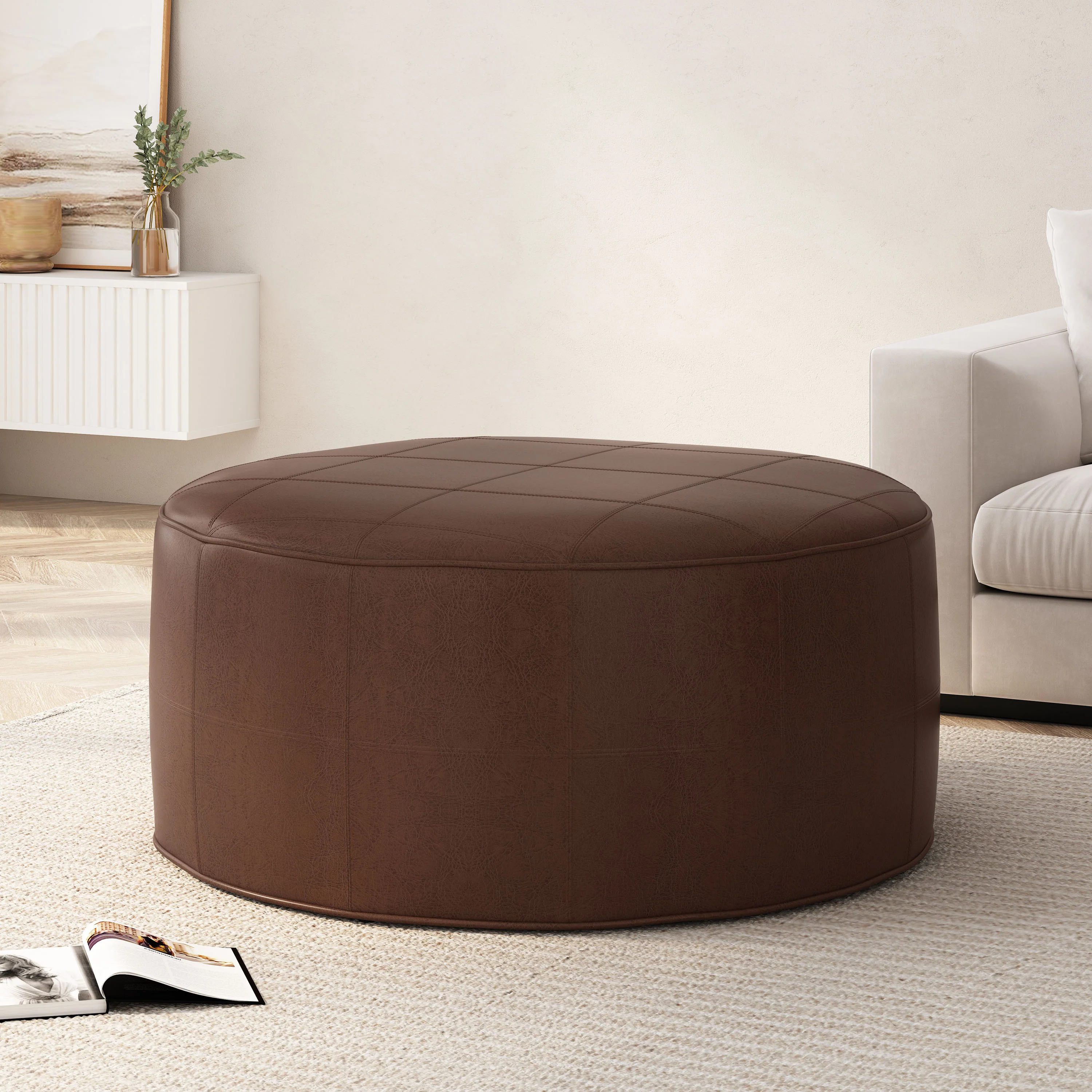 Dored Faux Leather Upholstered Ottoman - furnishings