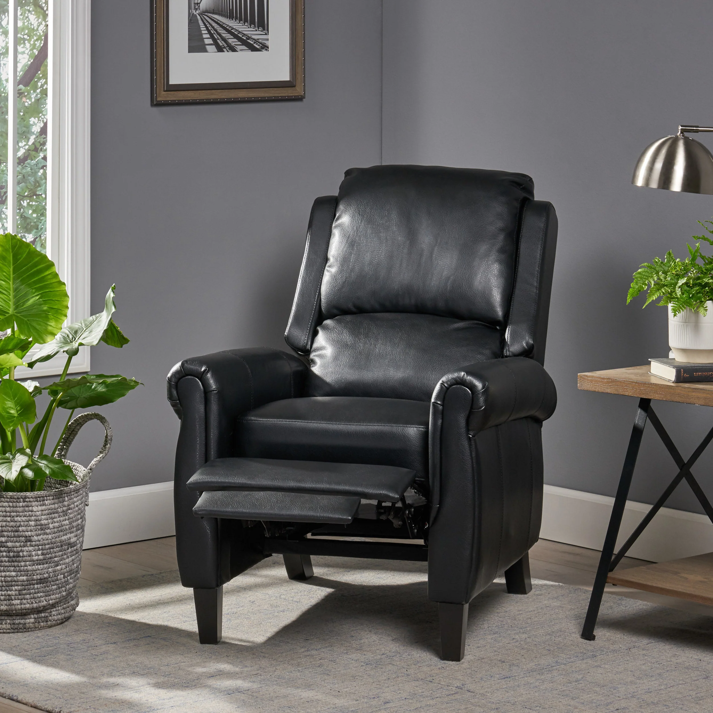 Lloyd Black Leather Recliner Club Chair - furnishings