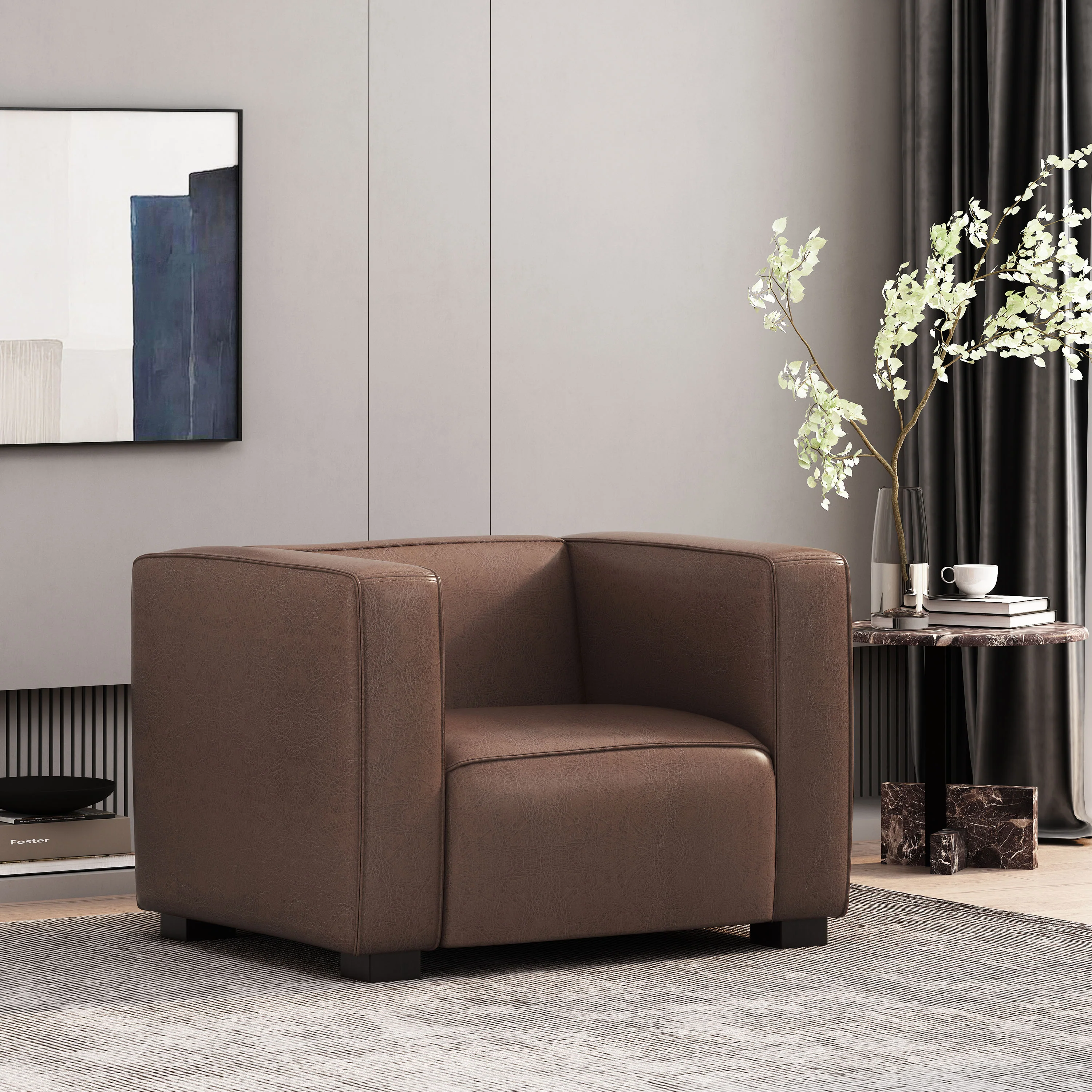 Minkler Contemporary Faux Leather Club Chair - furnishings