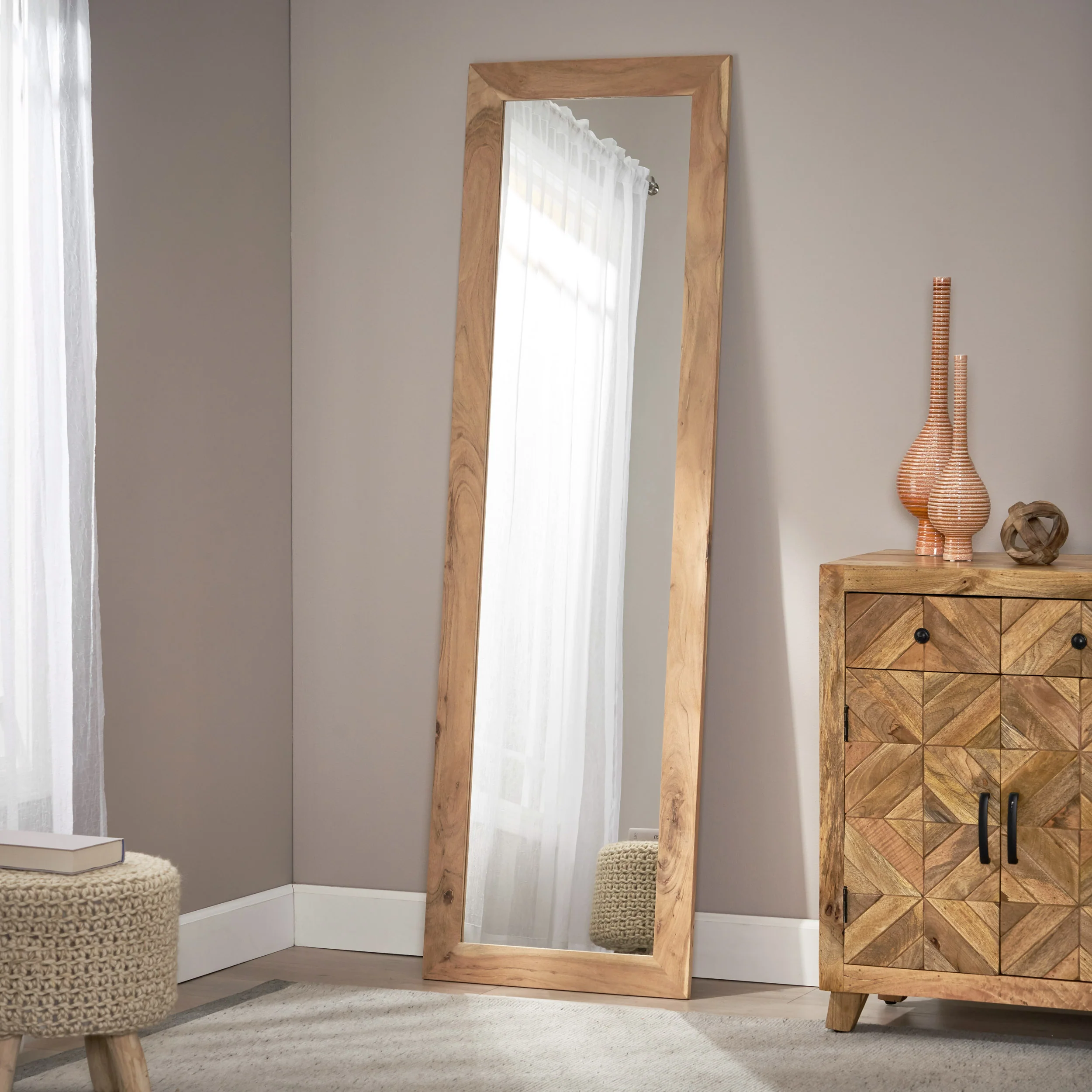 Celenia Rustic Floor Mirror with Acacia Wood Frame - furnishings