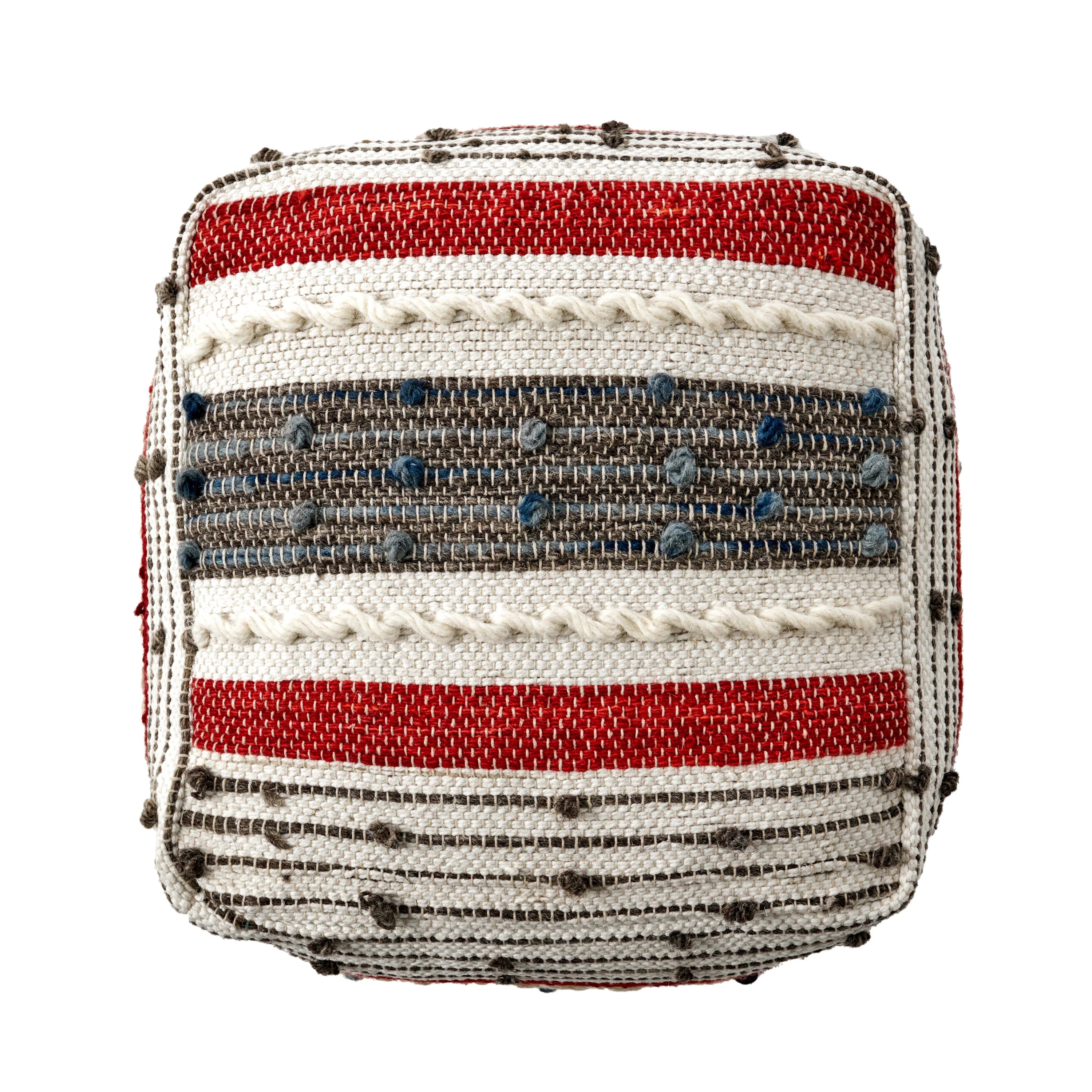 Aren Boho Wool and Cotton Ottoman Pouf - furnishings