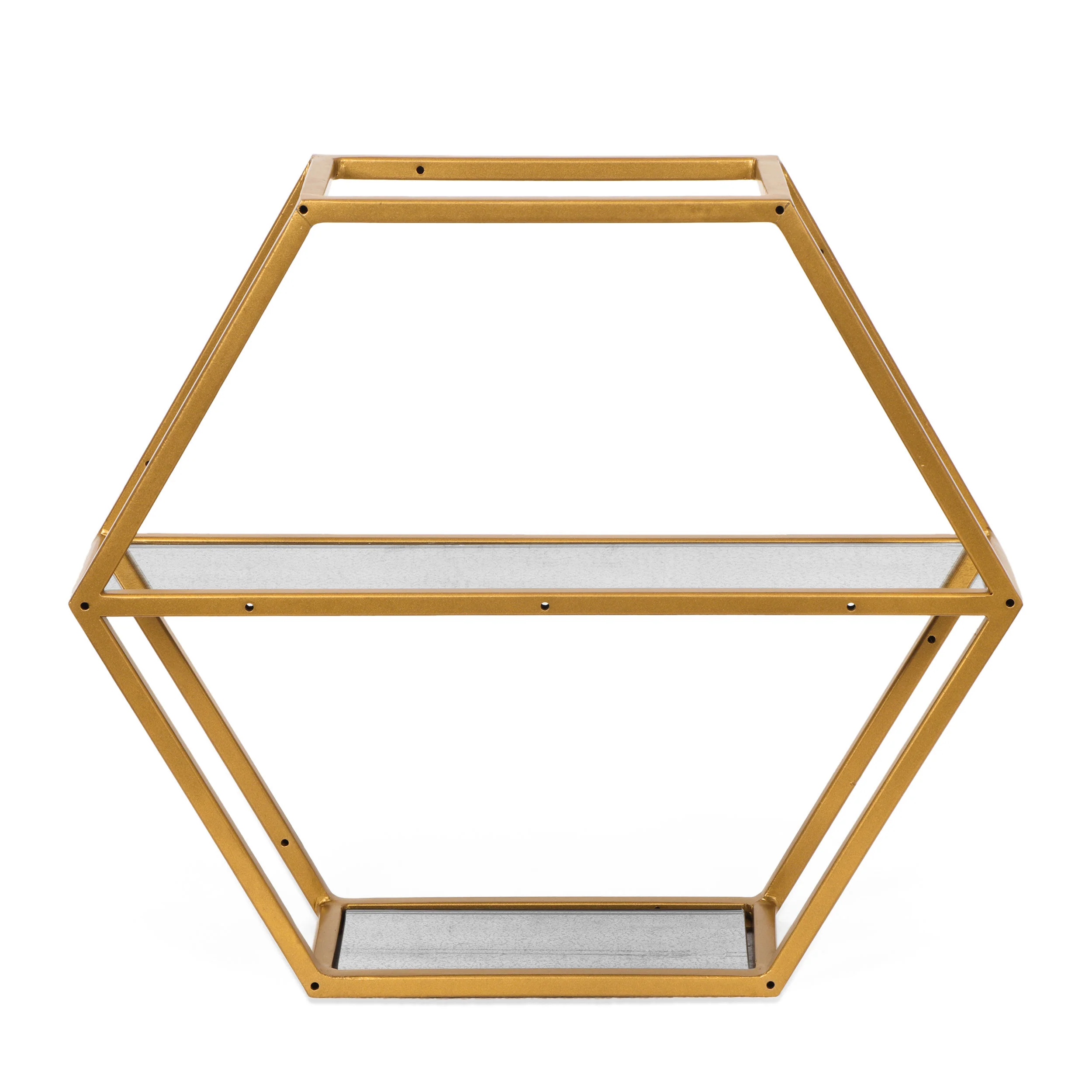 Mohaven Modern Glam Handcrafted Glass 2 Shelf Hexagonal Decorative Shelf, Antique Gold - furnishings