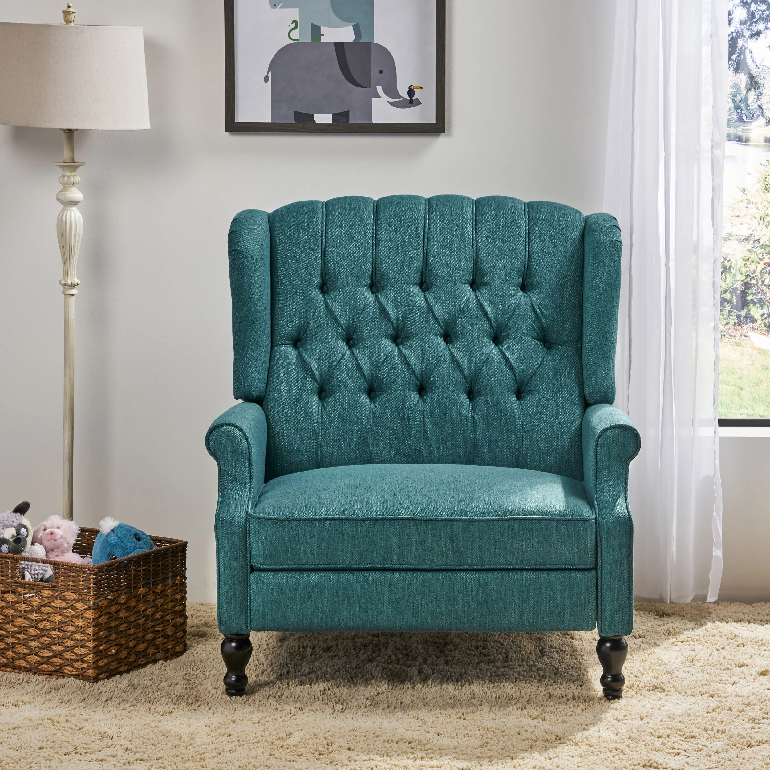 Salome Oversized Tufted Wingback Fabric Push Back Recliner - furnishings