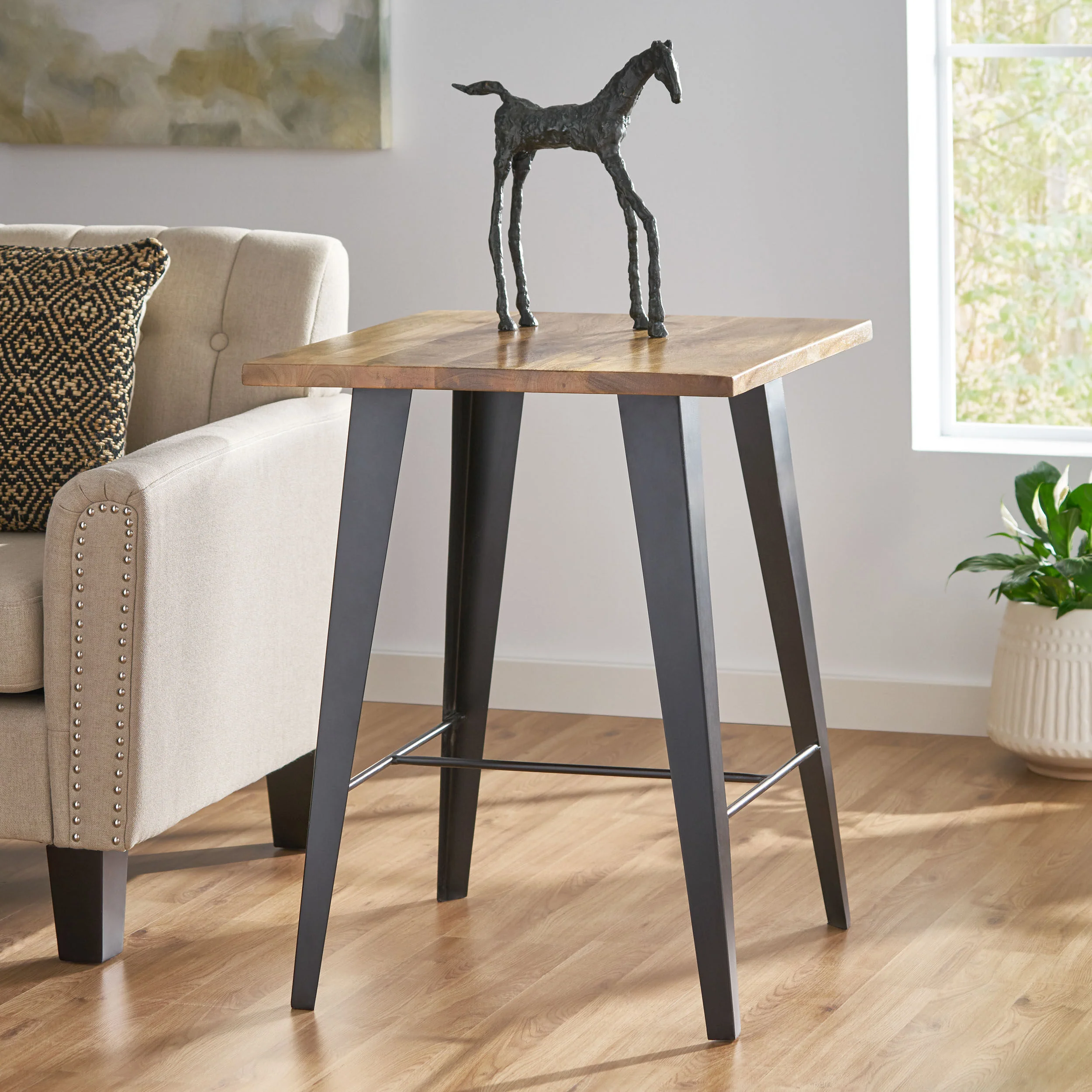 Muntz Handcrafted Modern Industrial Mango Wood Oversized Side Table, Natural and Black - furnishings