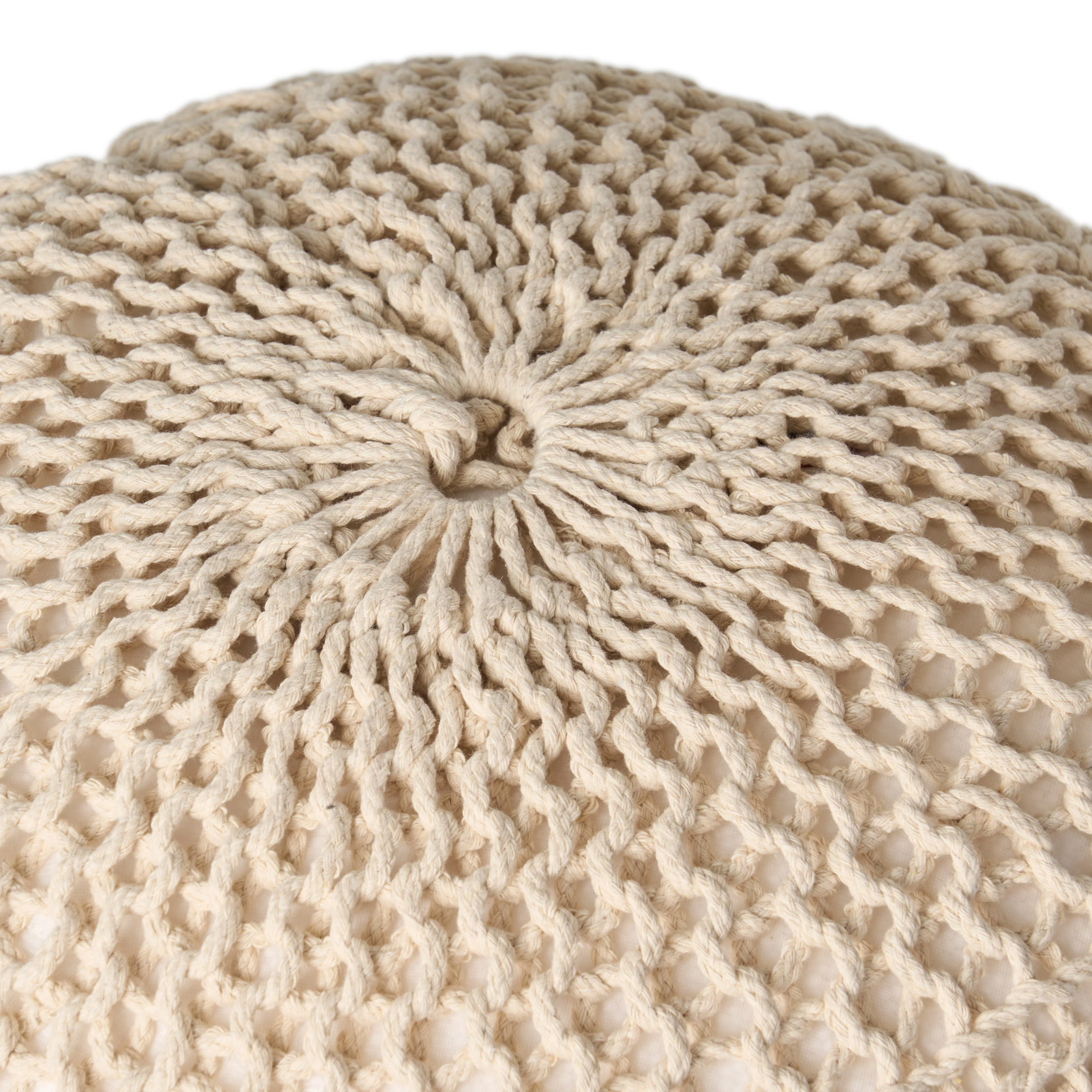 Woodbine Modern Knitted Cotton Round Pouf - furnishings