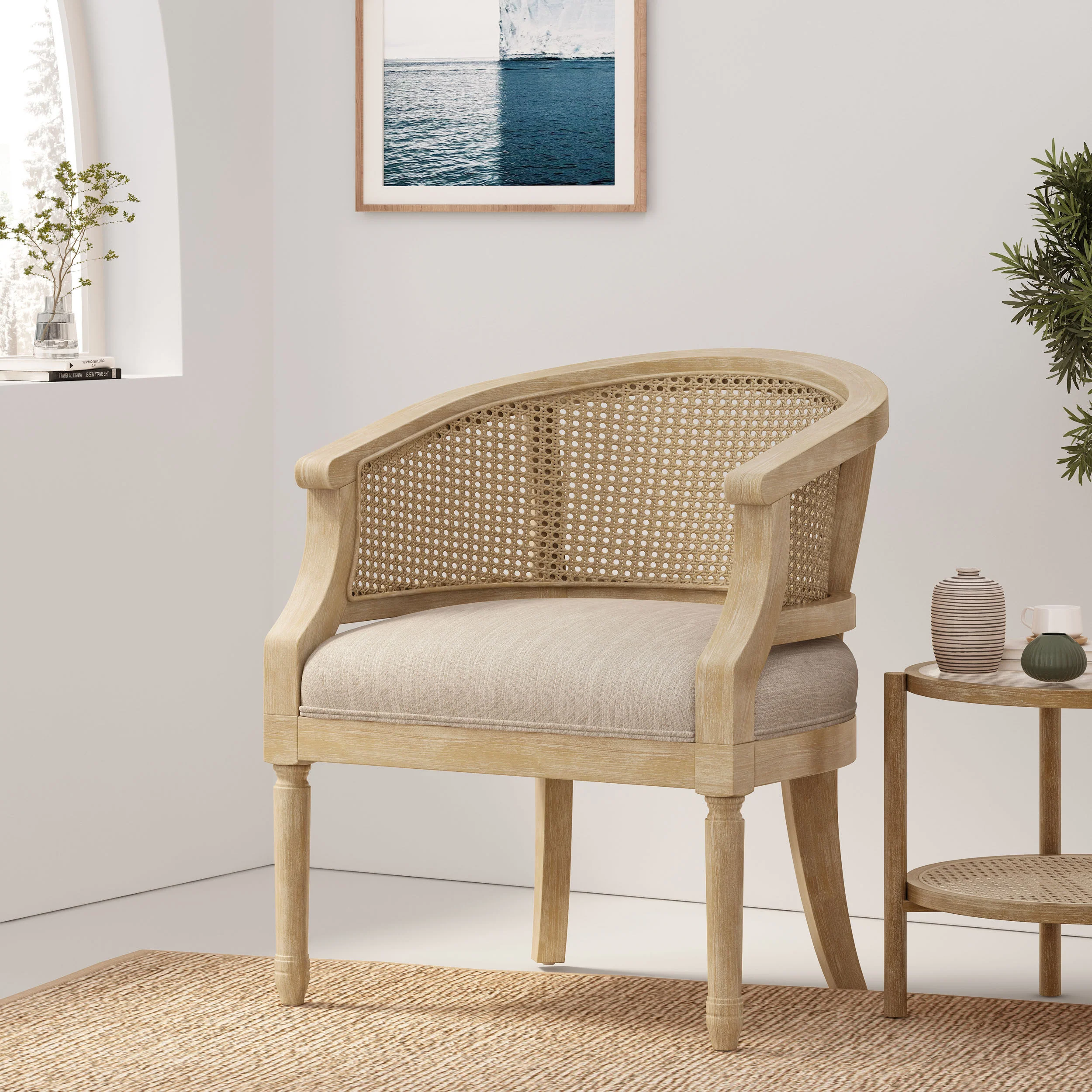 Velie French Country Wood and Cane Accent Chair - furnishings