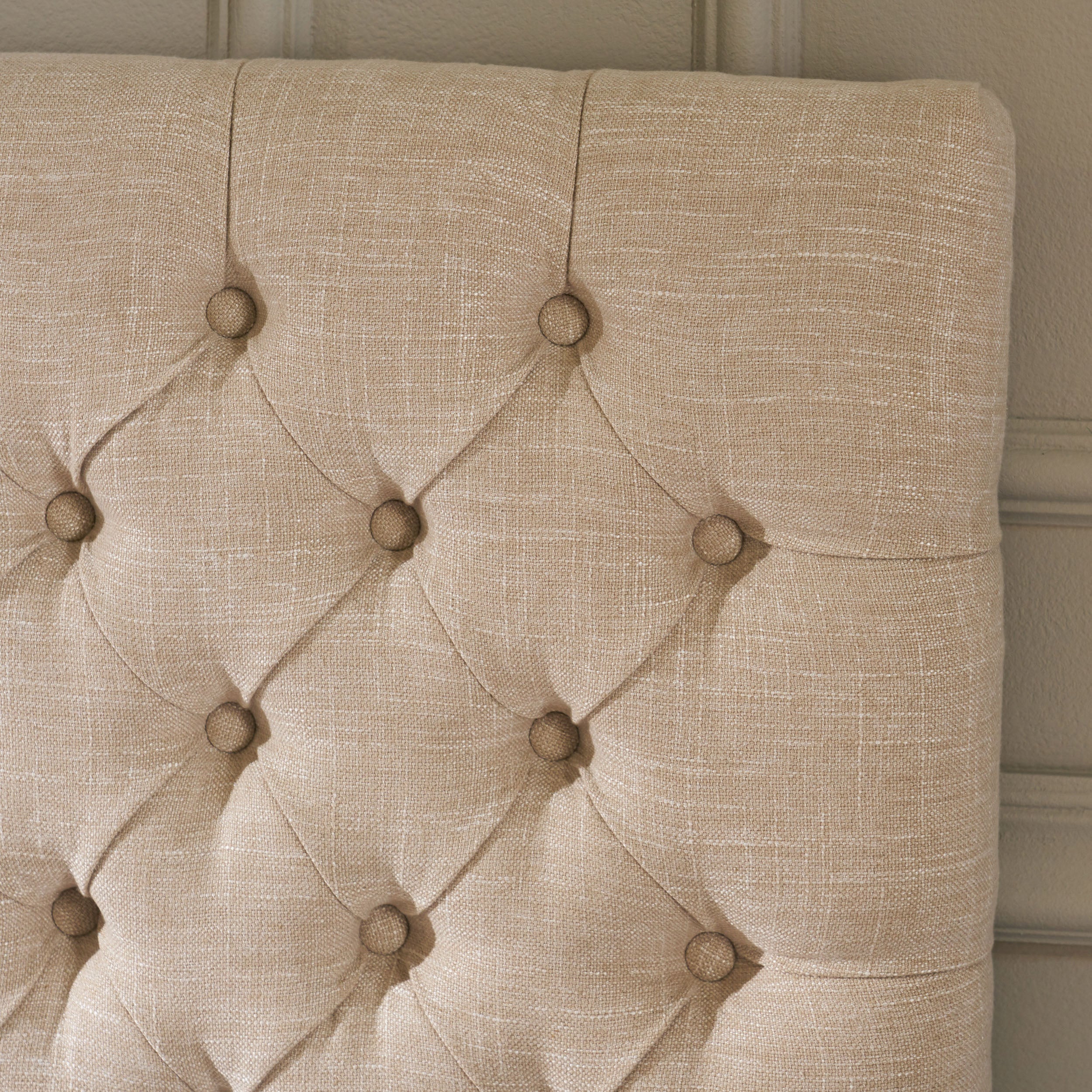 Wyoming Contemporary Button Tufted Light Beige Fabric Queen/Full Headboard - furnishings
